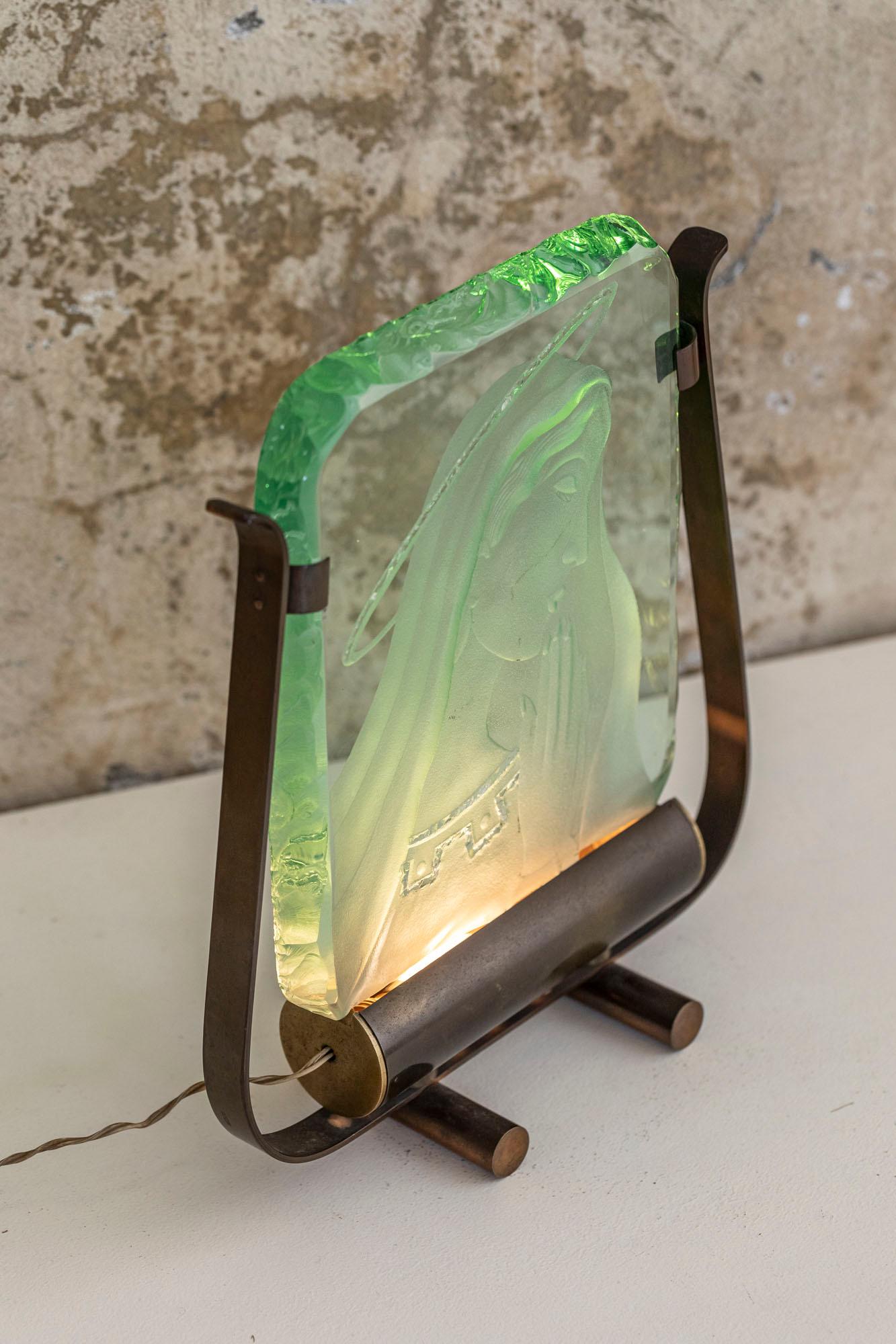 Table Lamp in Green Crystal Glass by Pietro Chiesa, Italy, 1940 ca. For Sale 2
