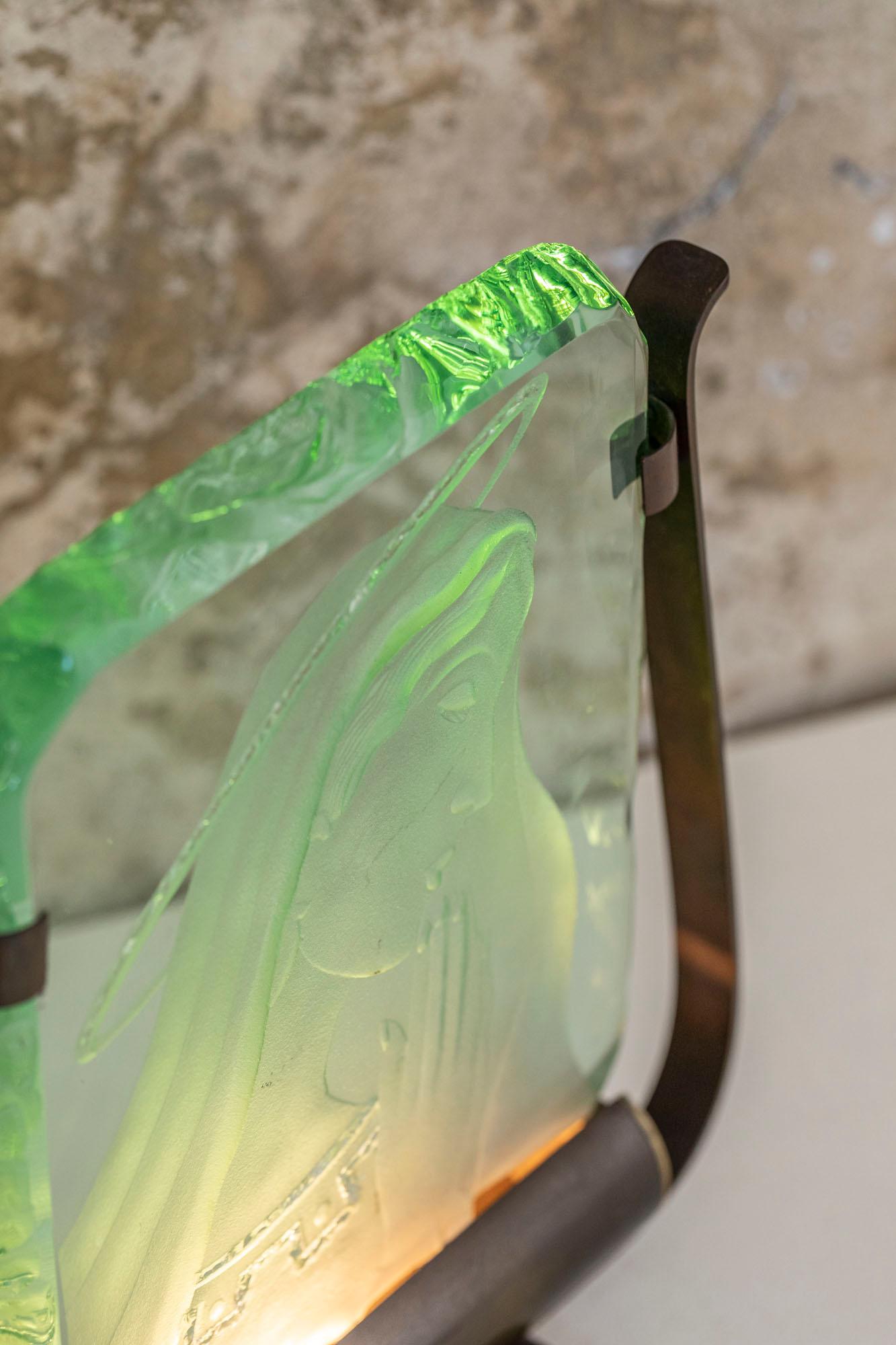 Lampe de bureau en verre de cristal vert par Pietro Chiesa, Italie, 1940 environ en vente 2