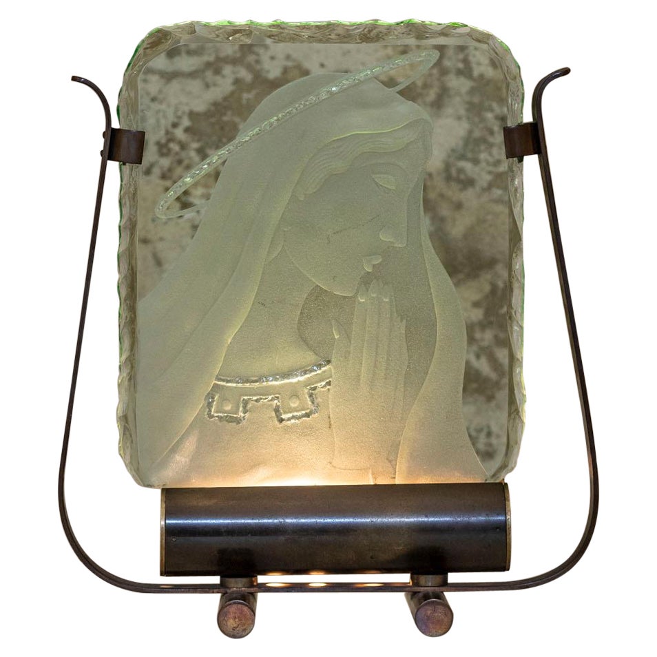 Table Lamp in Green Crystal Glass by Pietro Chiesa, Italy, 1940 ca. For Sale
