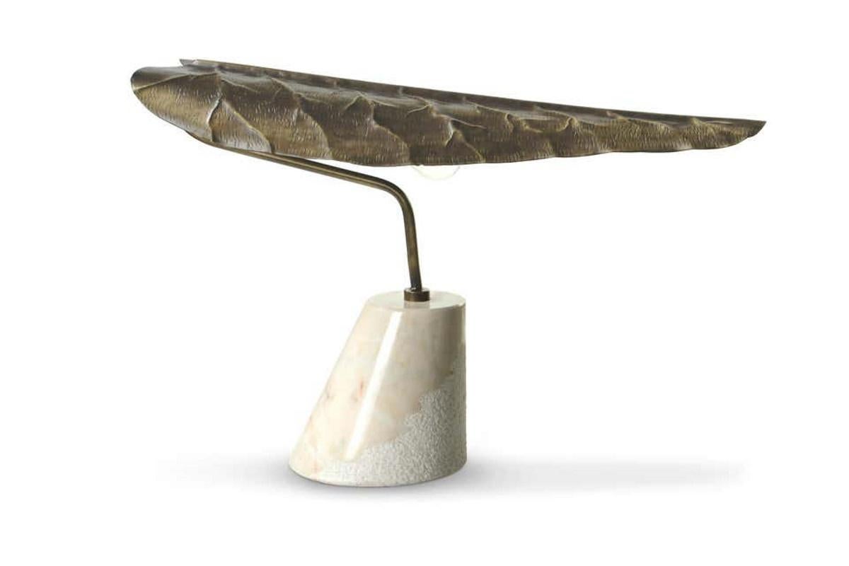 Contemporary Table Lamp in Hammered Aged Brass with Marble Base For Sale