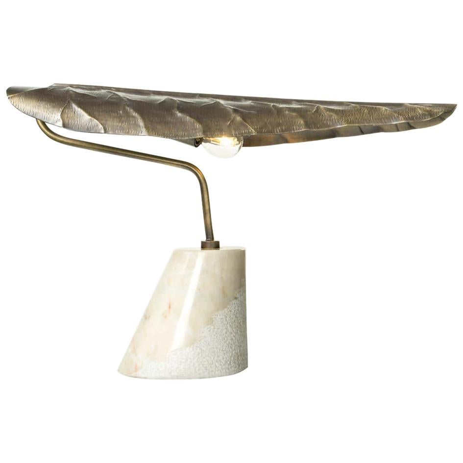Table Lamp in Hammered Aged Brass with Marble Base