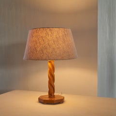 Table Lamp in Hand Carved Wood and Burl Veneer