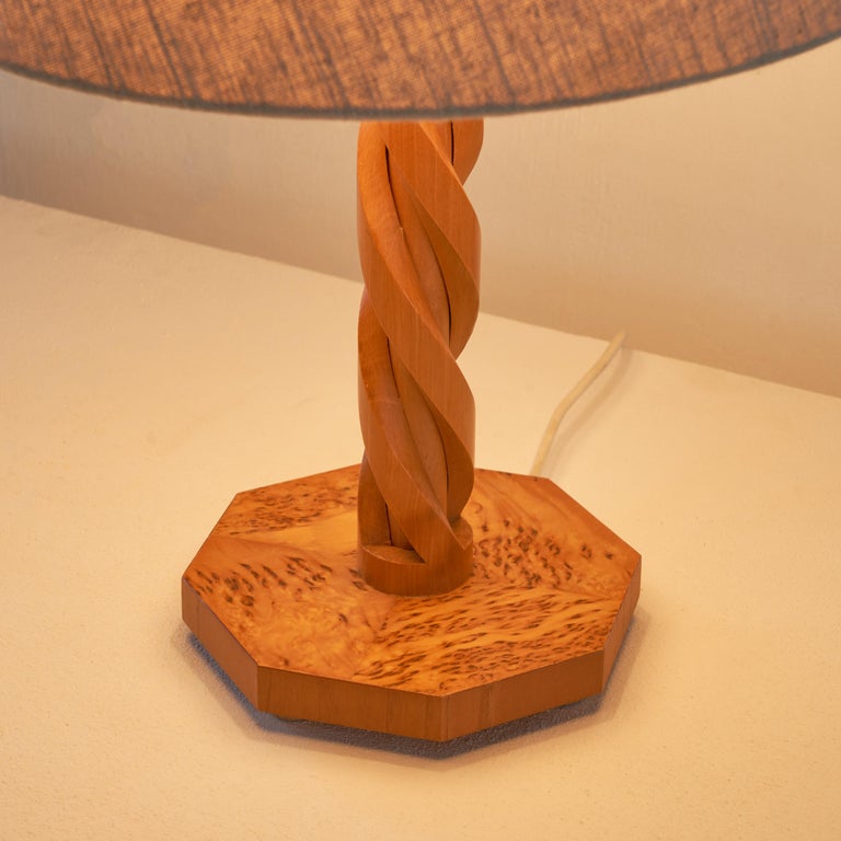 Table Lamp in Hand Carved Wood and Burl Veneer For Sale at 1stDibs