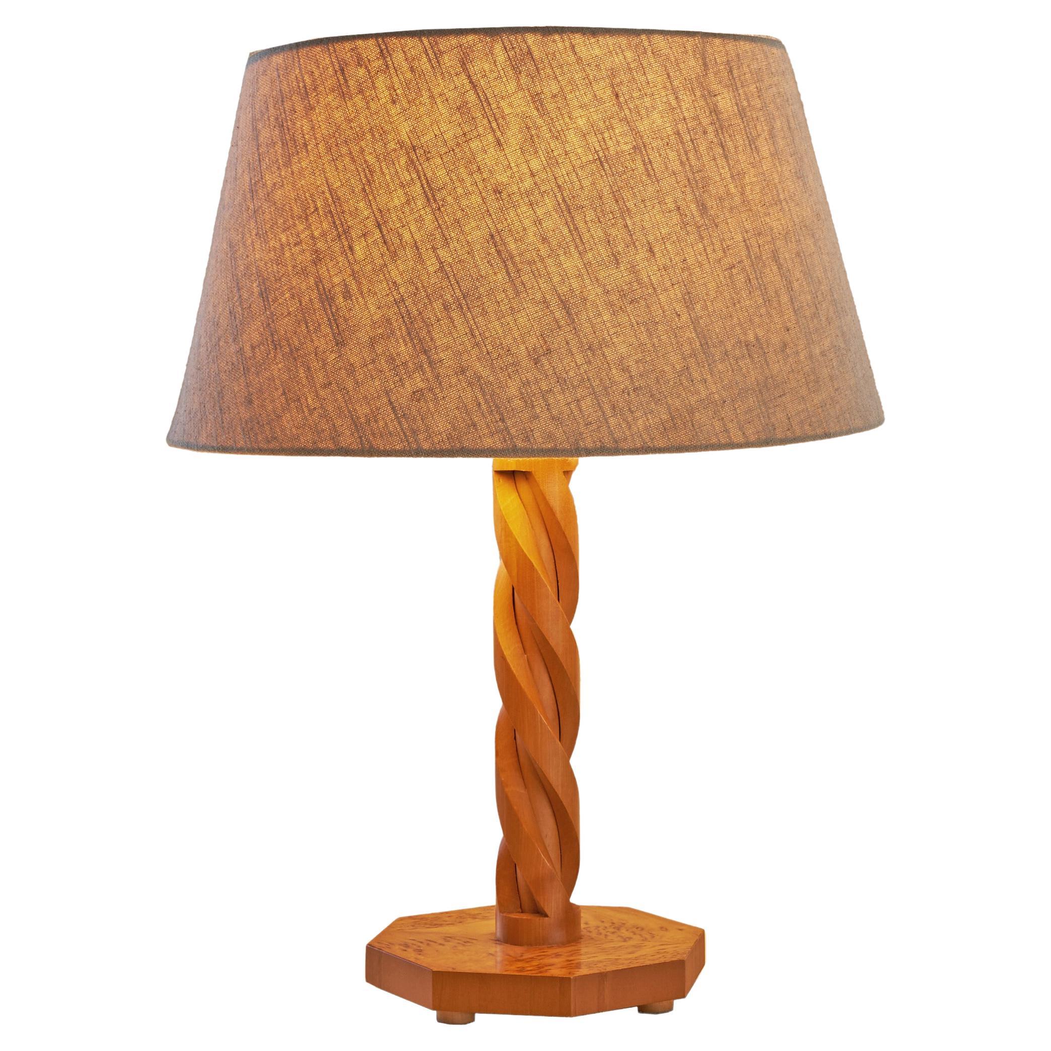 Table Lamp in Hand Carved Wood and Burl Veneer   For Sale