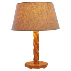 Vintage Table Lamp in Hand Carved Wood and Burl Veneer  