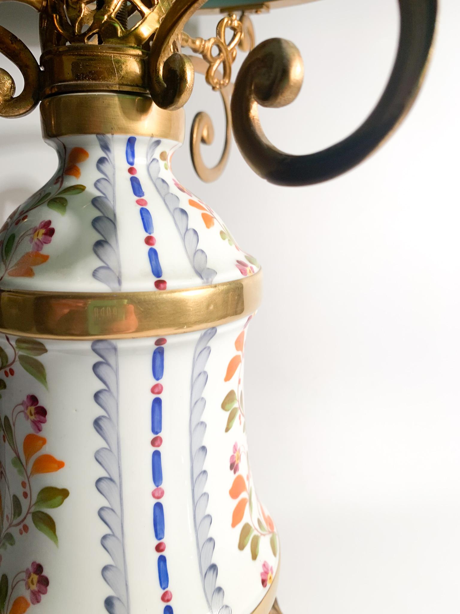 Table Lamp in Hand Painted Sevres Porcelain and Glass Lampshade from the 1940s For Sale 4