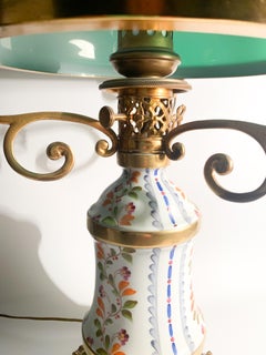 Table Lamp in Hand Painted Sevres Porcelain and Glass Lampshade from the 1940s