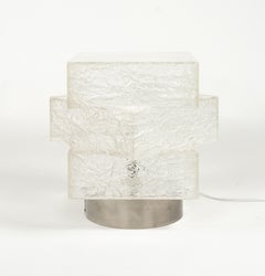 Table Lamp in Ice Effect Lucite and Aluminum Willy Rizzo Style, Italy 1970s