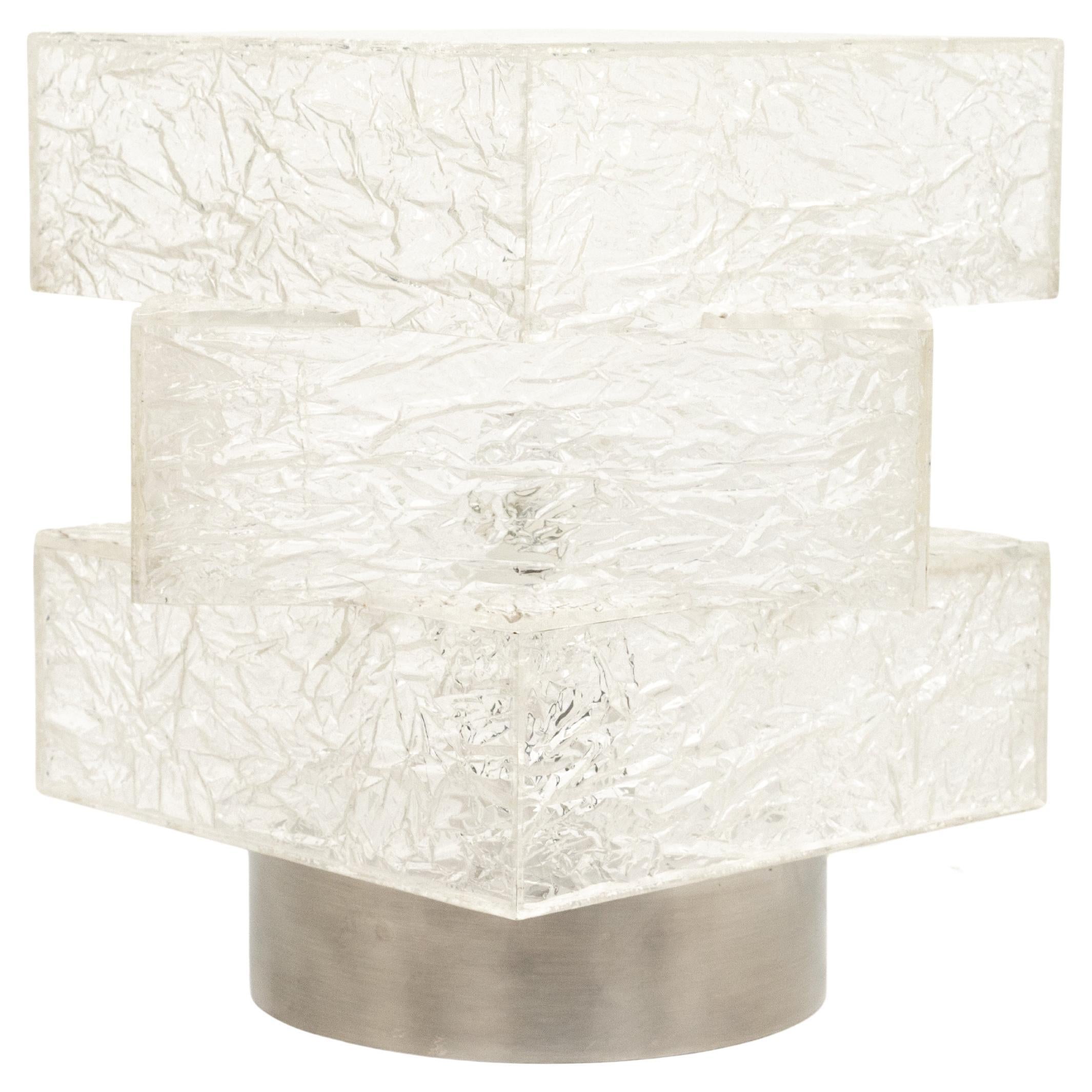 Table Lamp in Ice Effect Lucite and Aluminum Willy Rizzo Style, Italy 1970s