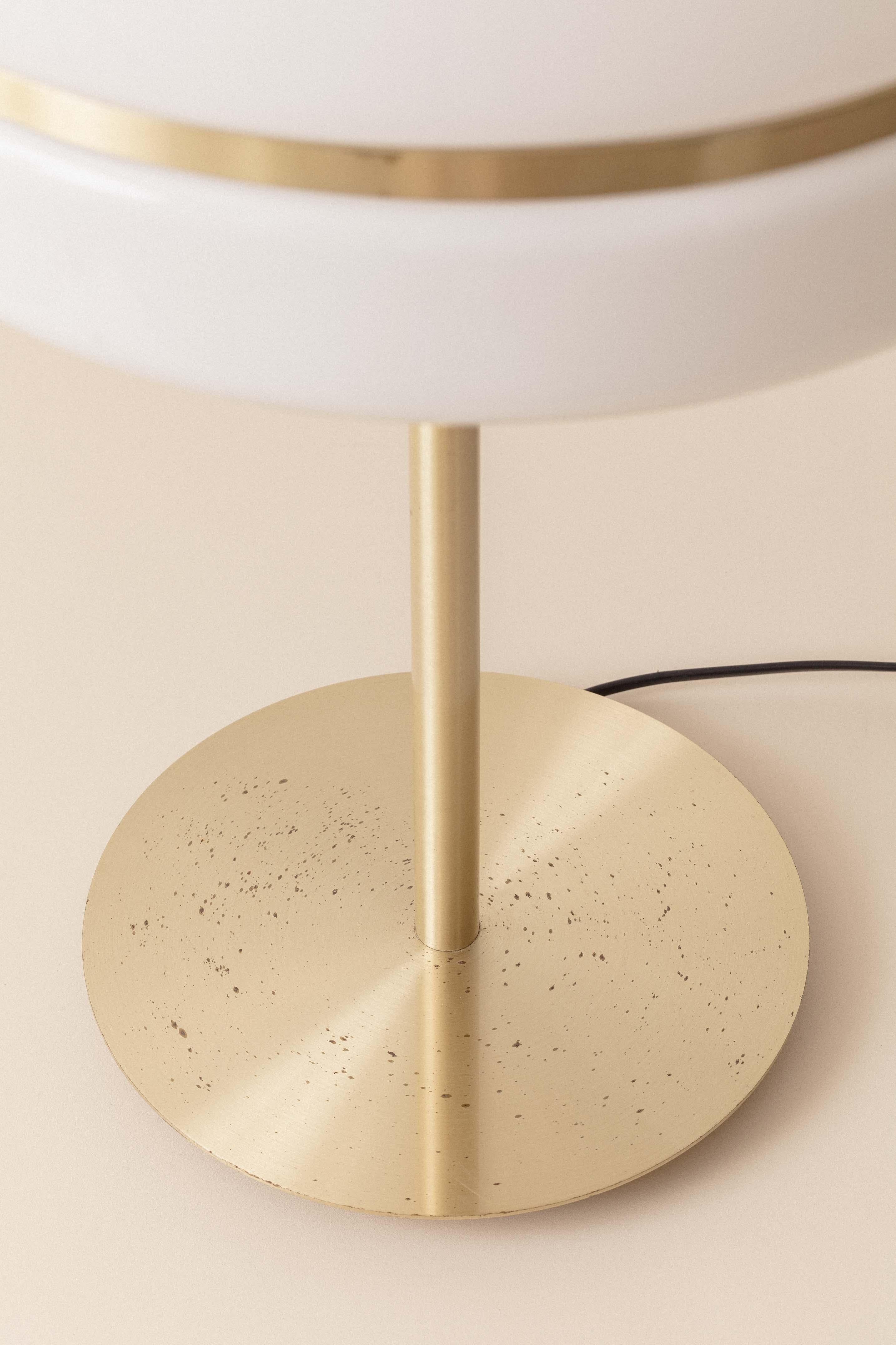 Late 20th Century Table Lamp in Iron, Brass and Opaline Glass, Unknown Designer, 1970, Brazil For Sale