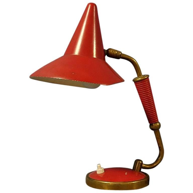 Table Lamp in Lacquered Metal and Brass, circa 1950 For Sale