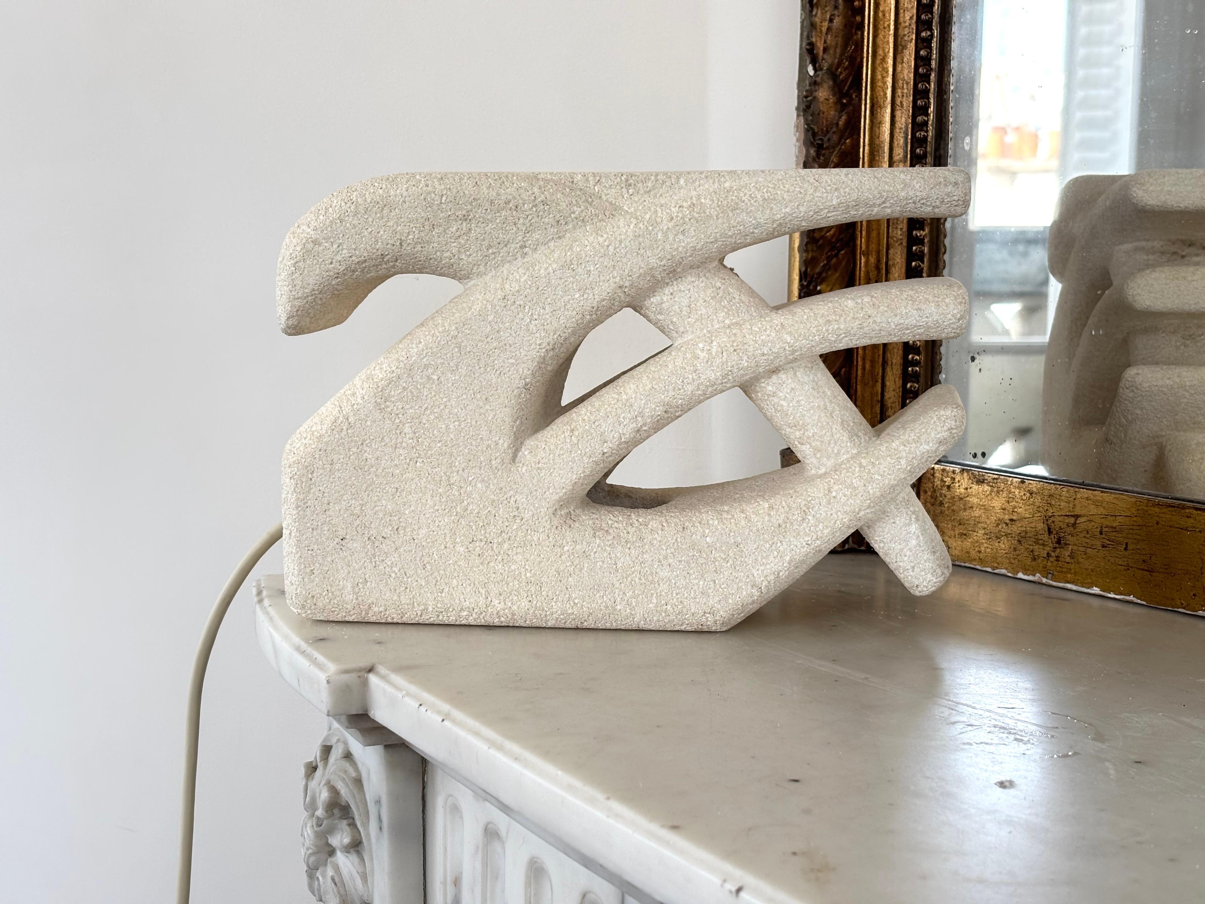Sculptural lamp by French artist Albert Tormos. Made of Luberon limestone, the sculpture houses a lighting system whose bulb remains invisible and that shines its slightly blonde color.
Albert Tormos is a French artist who died in 1982 and set up