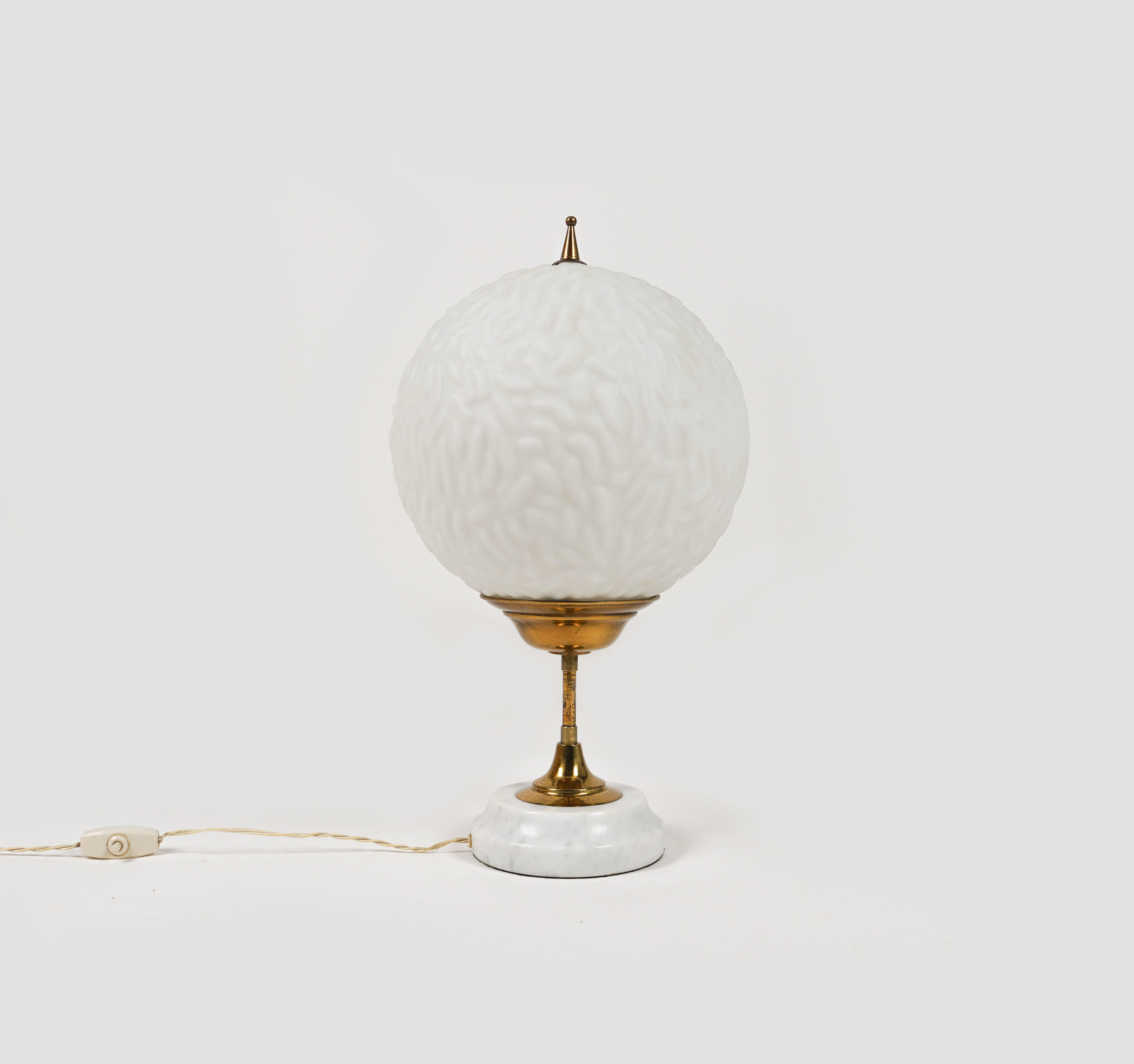 Mid-Century Modern Table Lamp in Marble, Brass and Opaline Glass Stilnovo Style, Italy 1960s For Sale