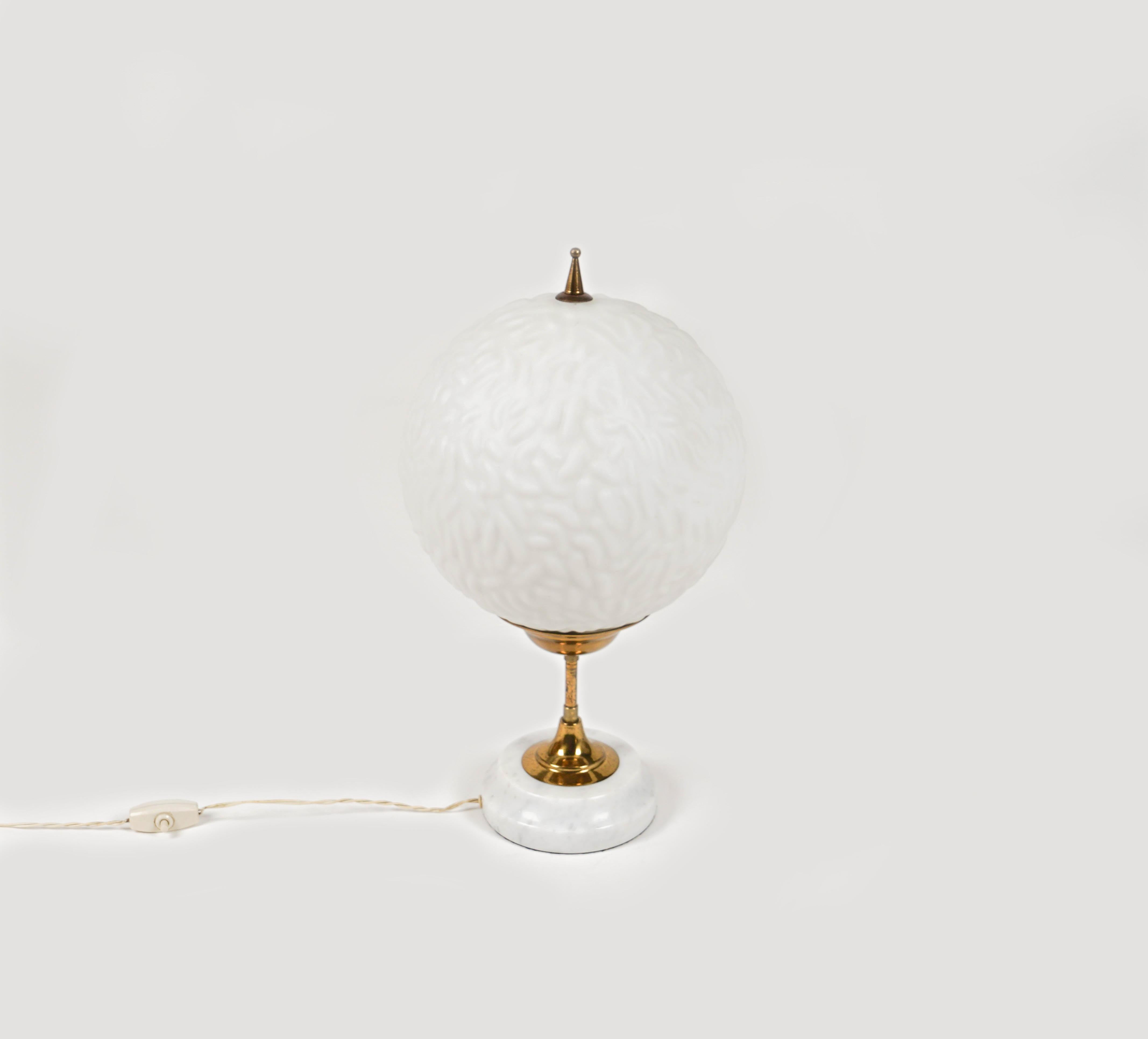 Italian Table Lamp in Marble, Brass and Opaline Glass Stilnovo Style, Italy 1960s For Sale