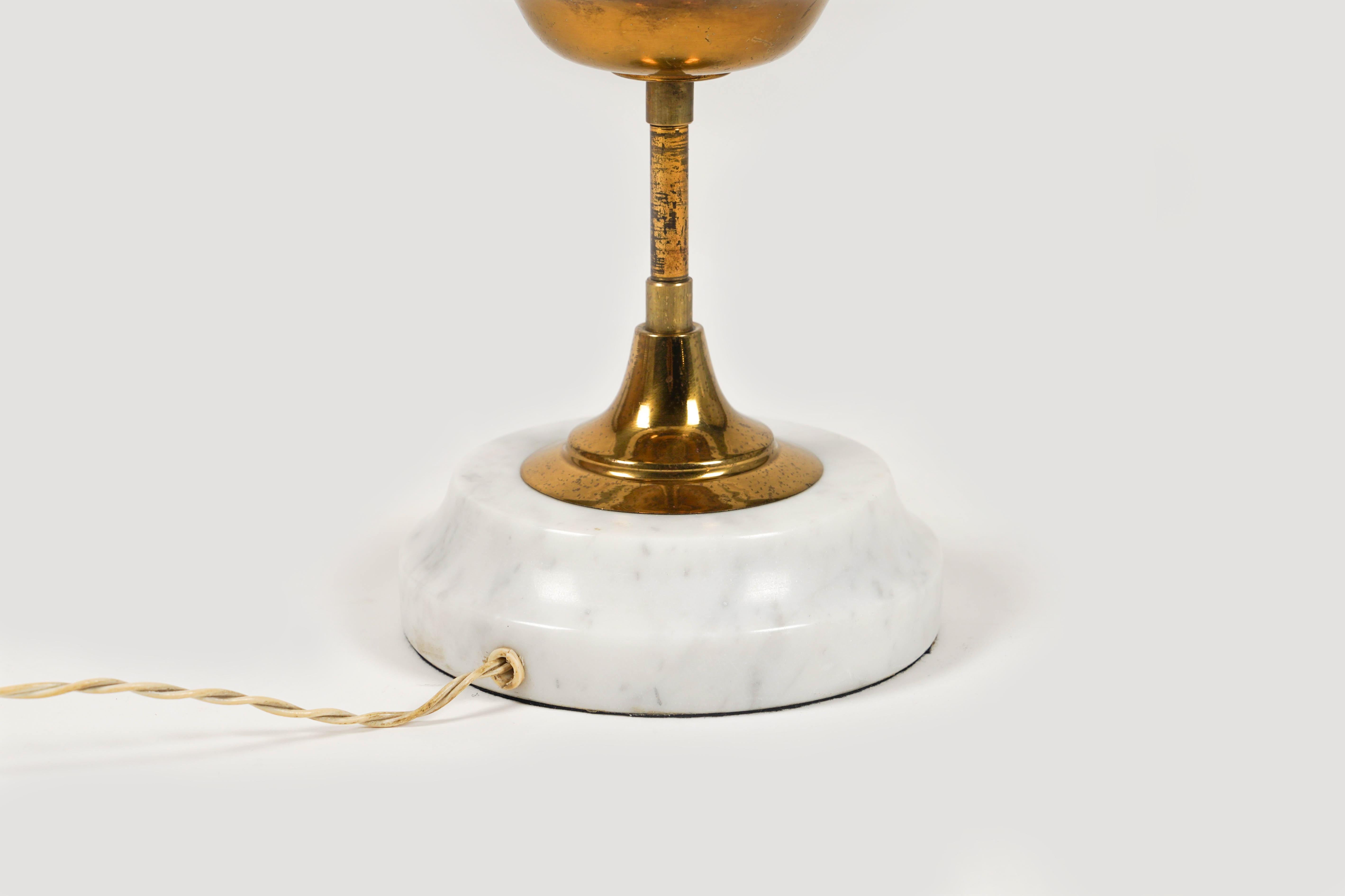 Mid-20th Century Table Lamp in Marble, Brass and Opaline Glass Stilnovo Style, Italy 1960s For Sale