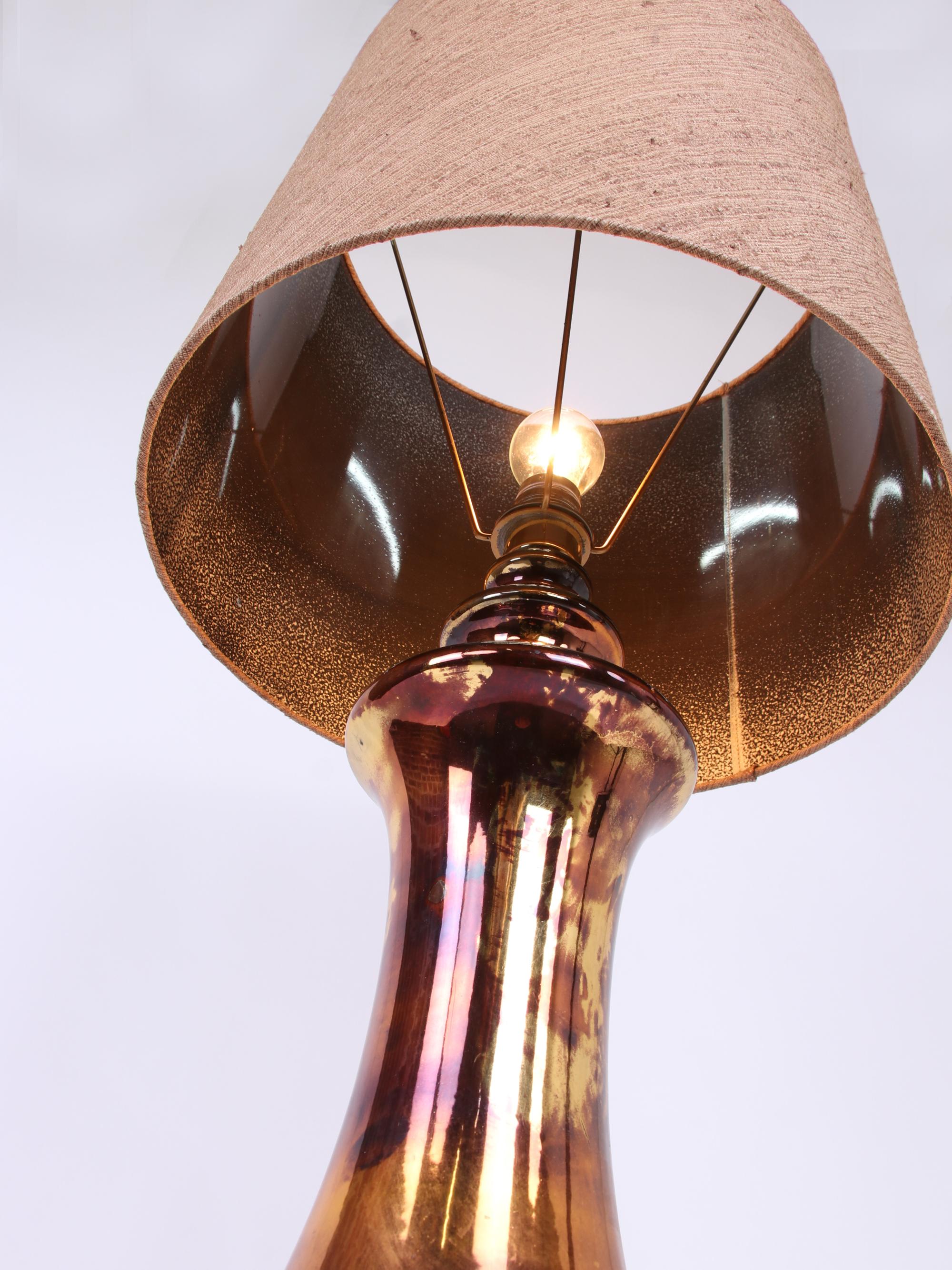 Mid-Century Modern Bitossi Table Lamp in Metallic Bronze & Gold Ceramic, Italy 1960s For Sale