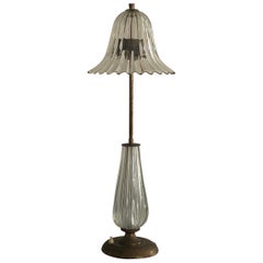 Lámpara de sobremesa de cristal artístico de Murano y latón de Barovier & Toso, años 40, Italia