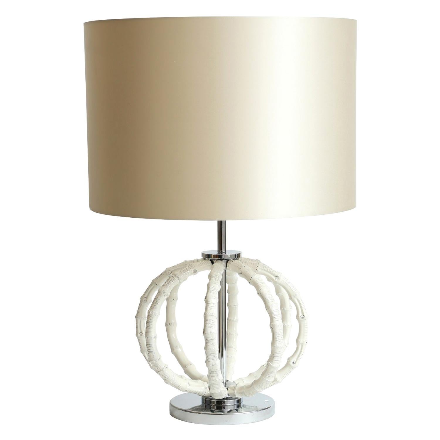 Table Lamp in Natural Bamboo Lacquered in Ivory by Riviere Italy, Made in Italy For Sale