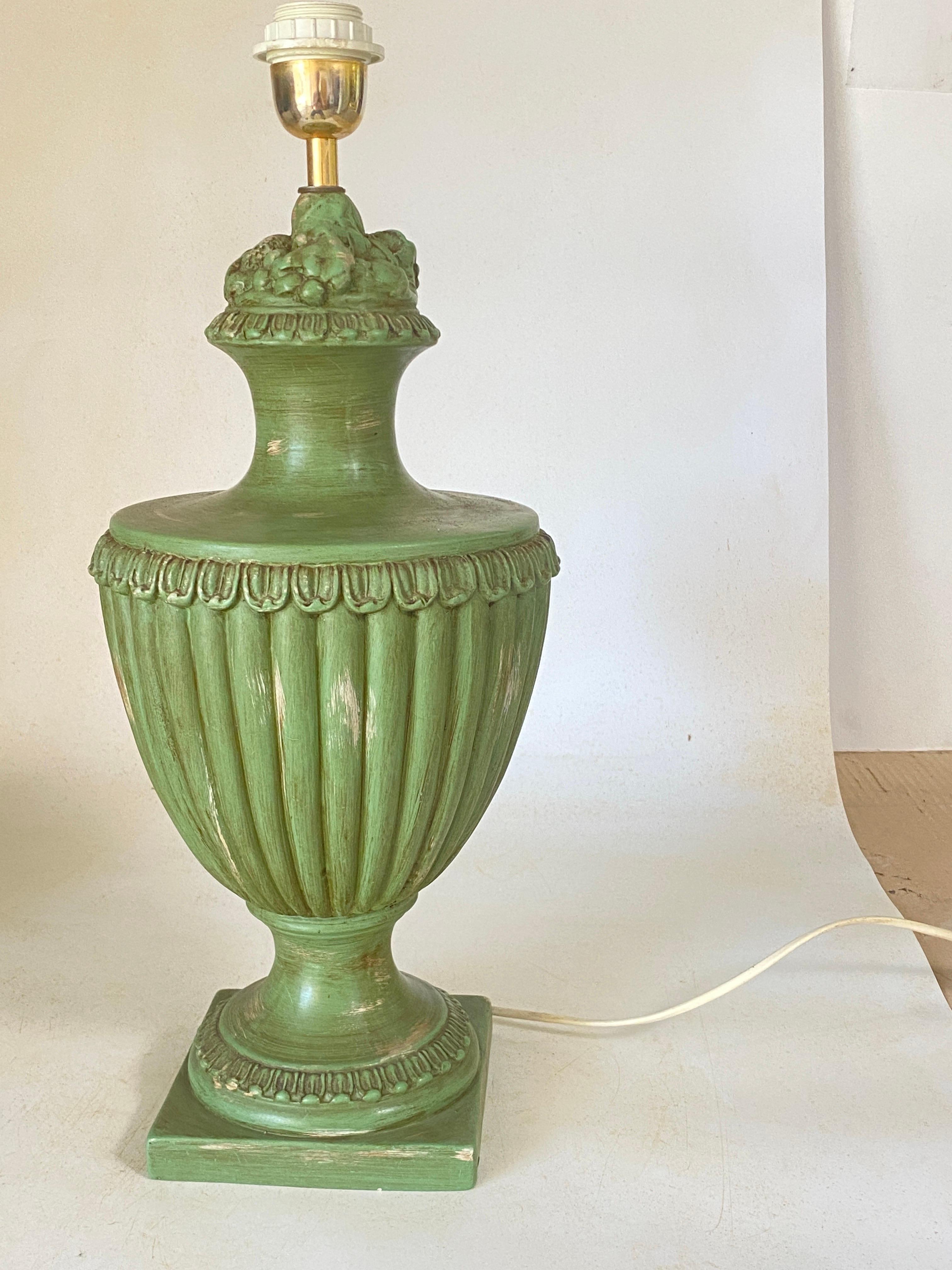 Table Lamp in old patinated Ceramic Green color France 1970 Signed Lancel Paris For Sale 7