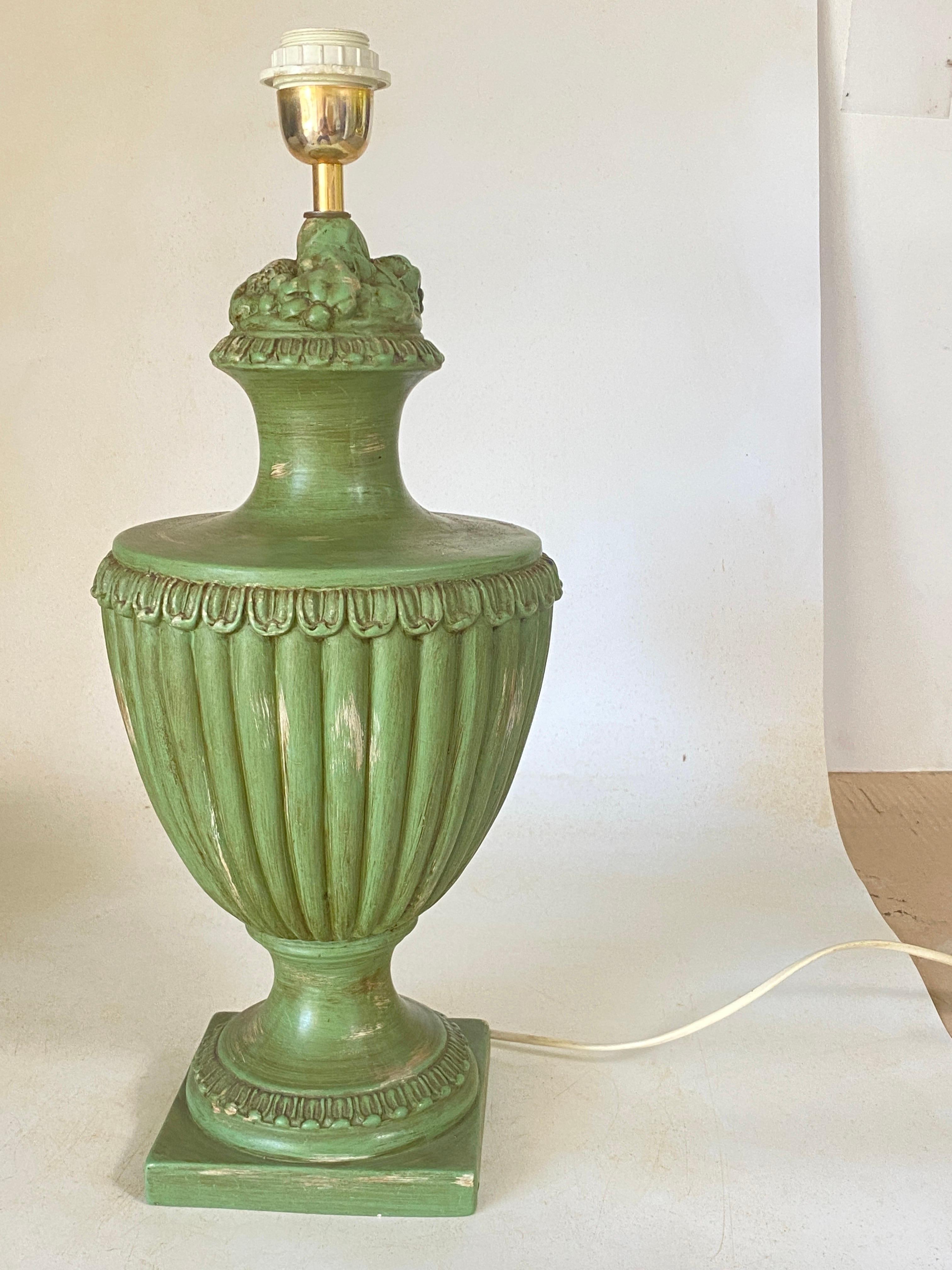 Table Lamp in old patinated Ceramic Green color France 1970 Signed Lancel Paris For Sale 8