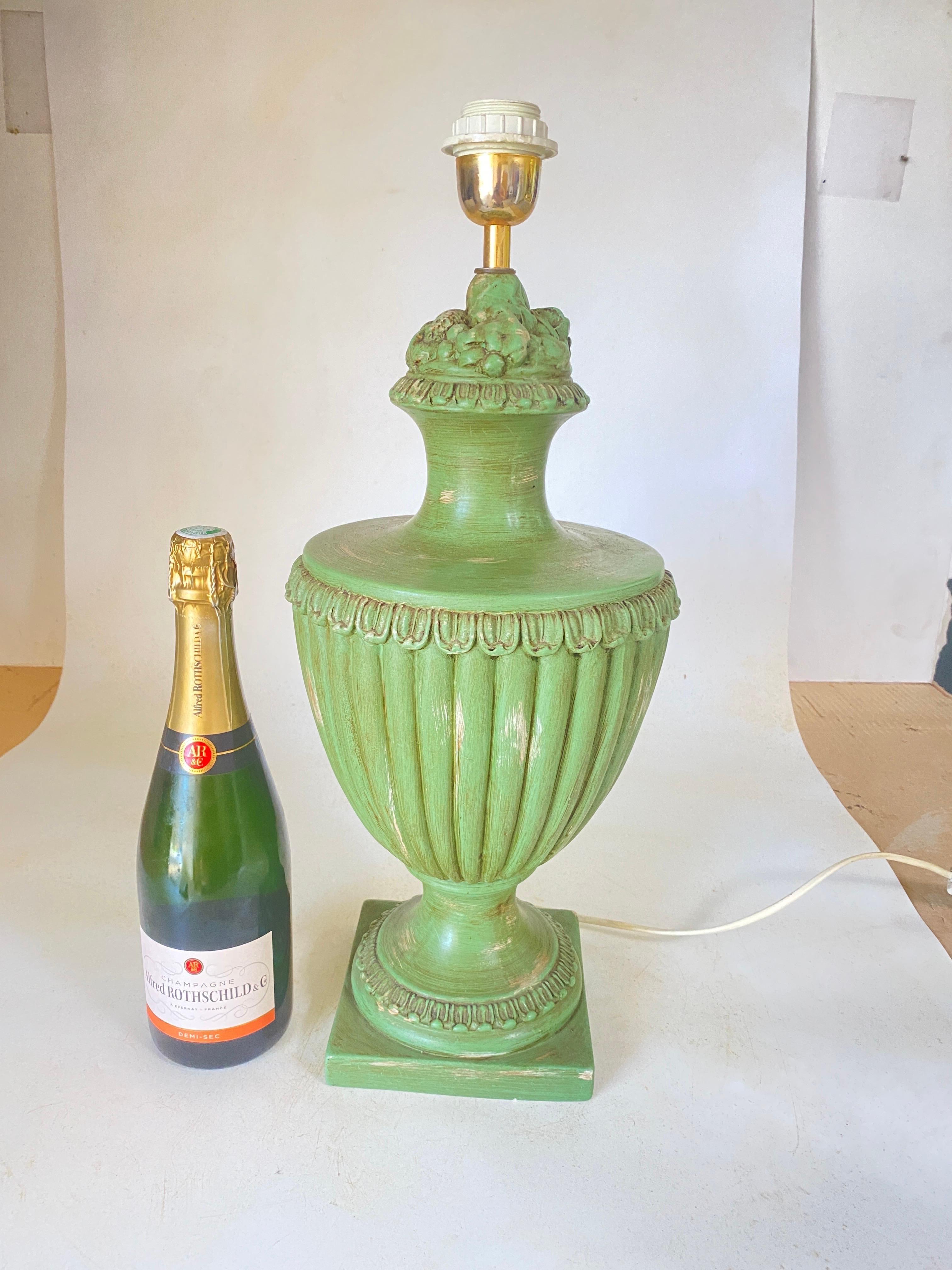 Table Lamp in old patinated Ceramic Green color France 1970 Signed Lancel Paris For Sale 10