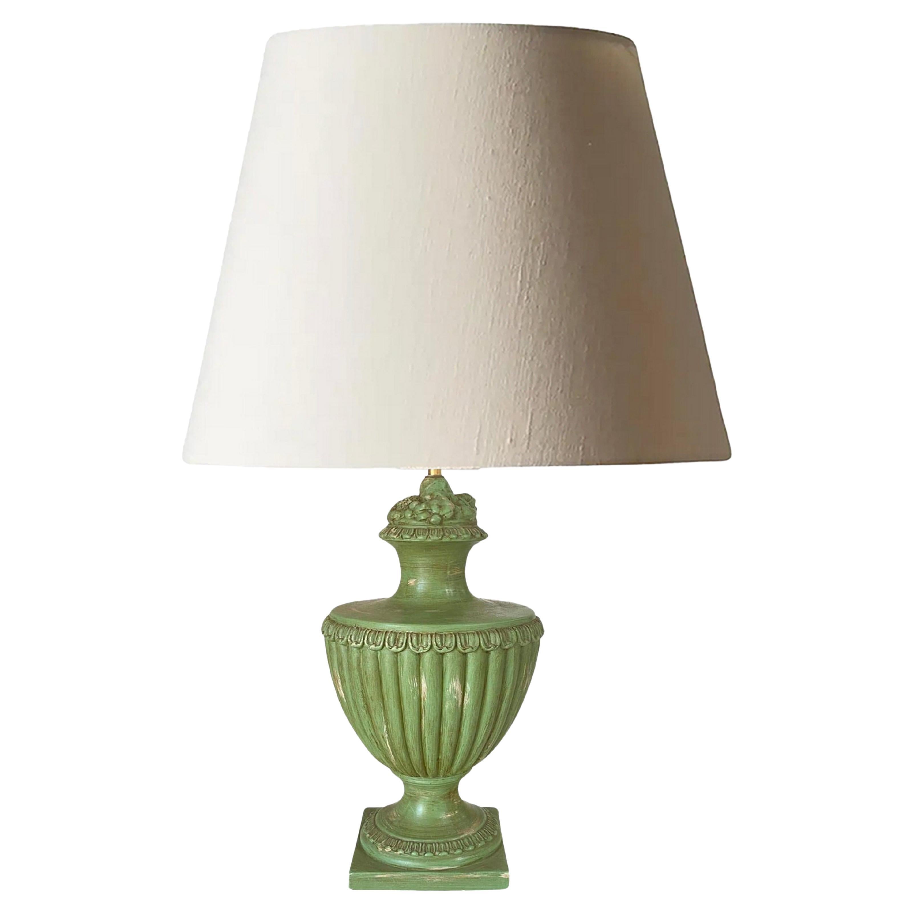 Table Lamp in old patinated Ceramic Green color France 1970 Signed Lancel Paris For Sale