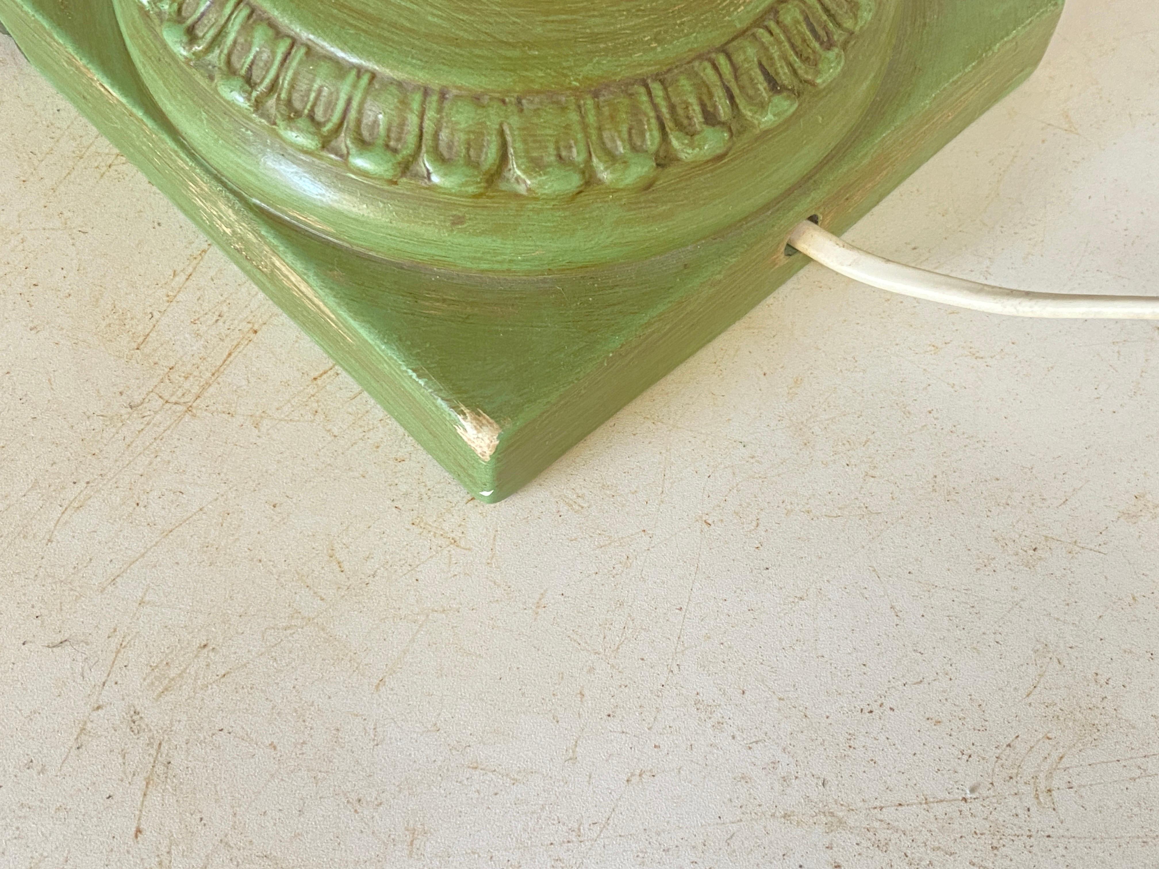 Table Lamp in old patinated Ceramic Green color France 1970 Signed Lancel Paris In Good Condition For Sale In Auribeau sur Siagne, FR