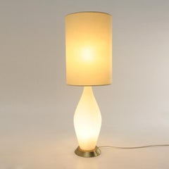 Table Lamp in Opal Glass and Brass with Parchment Shade, 1950s