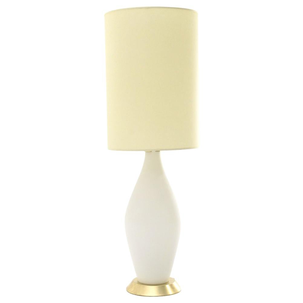 Table Lamp in Opal Glass and Brass with Parchment Shade, 1950s For Sale