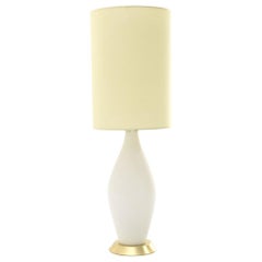 Table Lamp in Opal Glass and Brass with Parchment Shade, 1950s