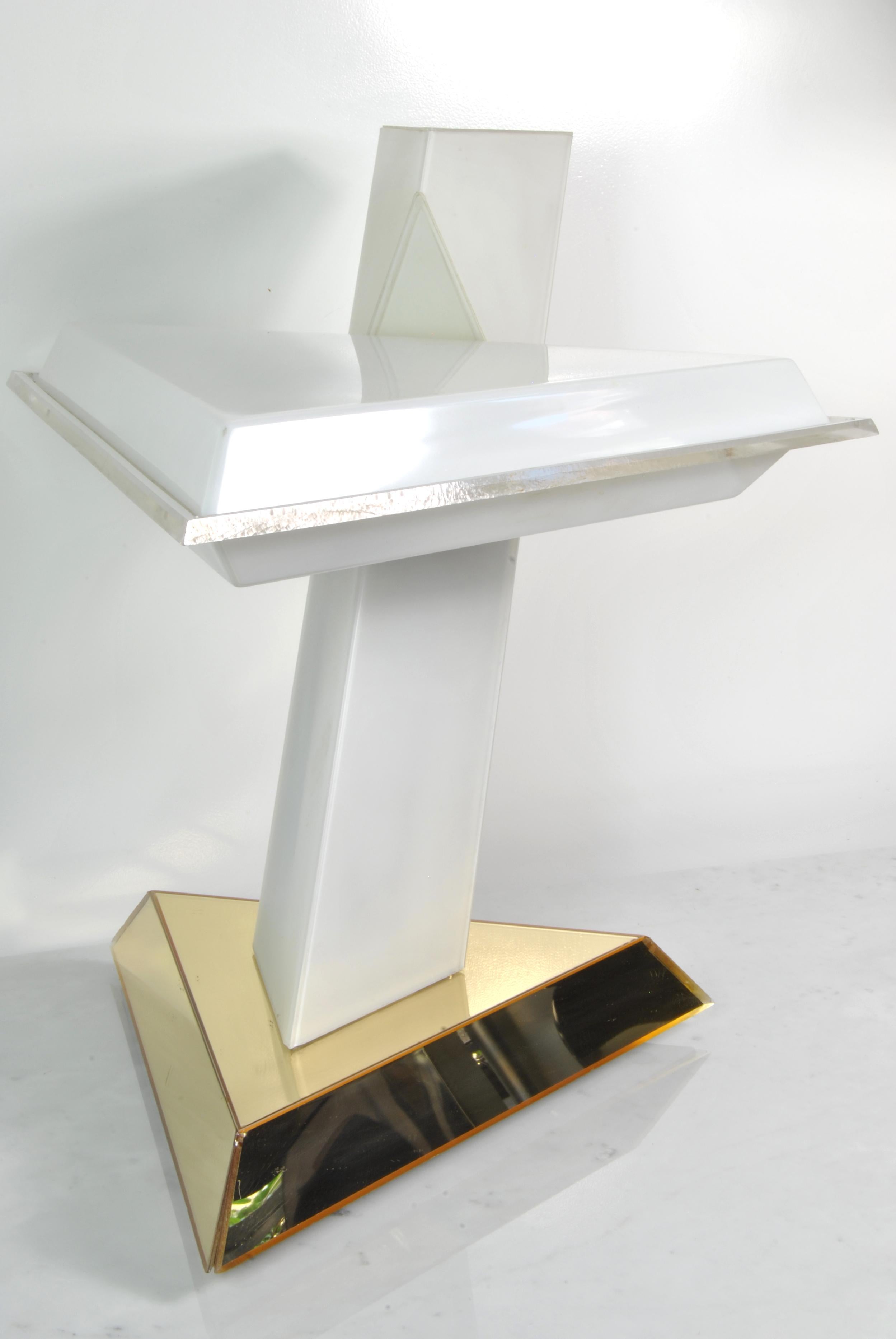 Italian Table Lamp in Opal Plexiglas and Bronze Mirror Designed by Nina Ricci Italy 1970 For Sale