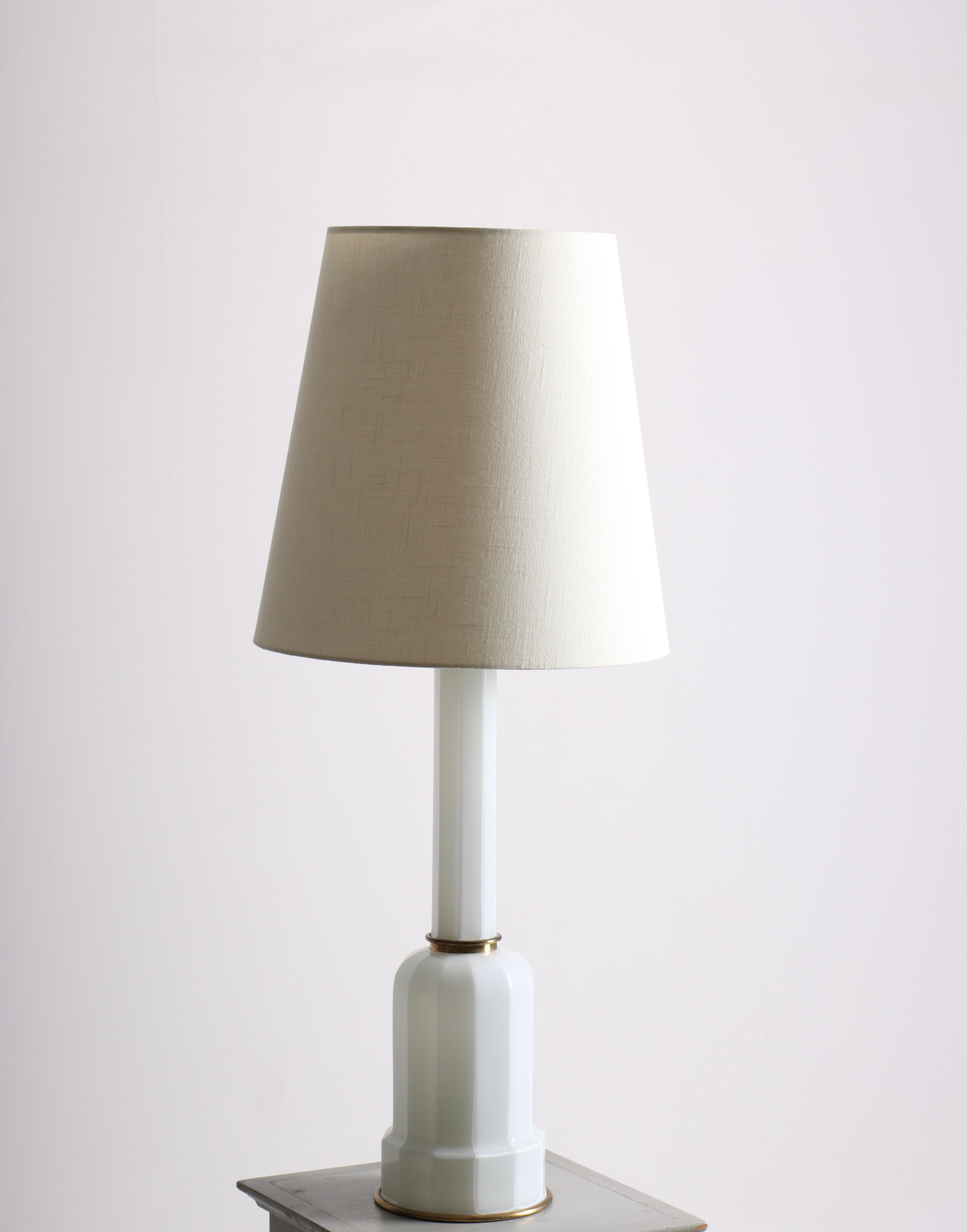 Brass Table Lamp in Opaline Glass, Made in Denmark 1960s For Sale