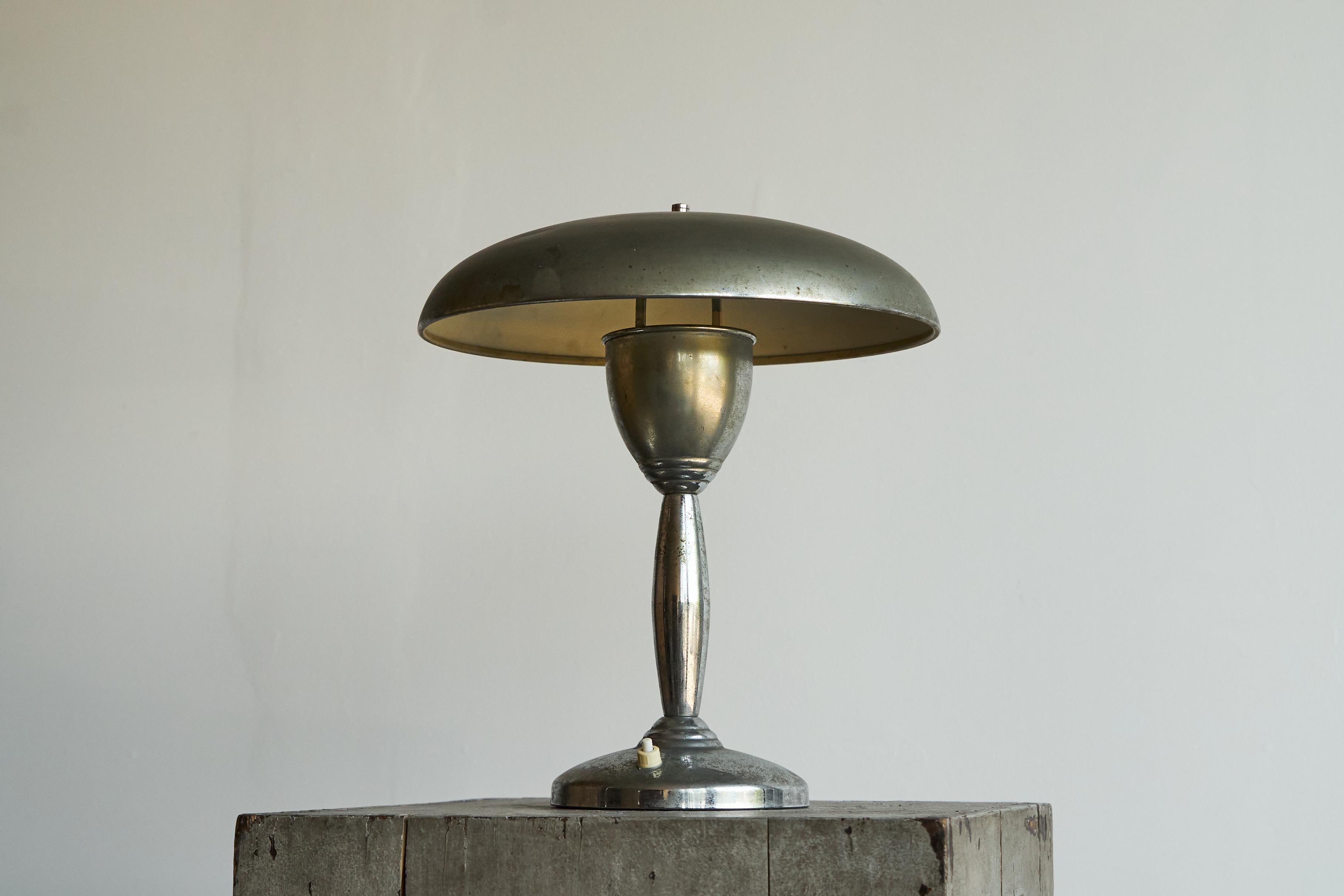 European Table Lamp in Patinated and Chrome Plated Brass 1950s For Sale