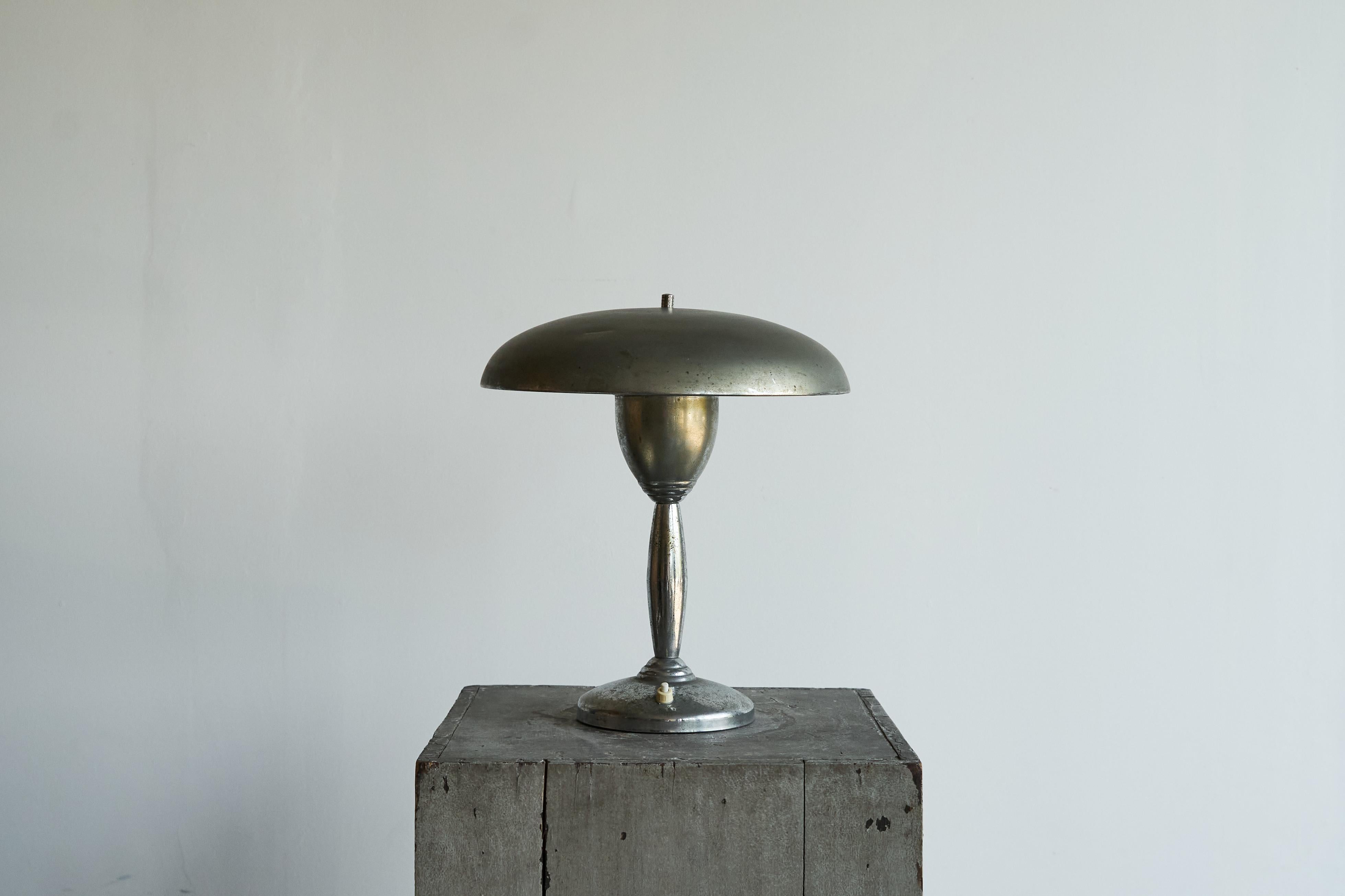 Silver Plate Table Lamp in Patinated and Chrome Plated Brass 1950s For Sale