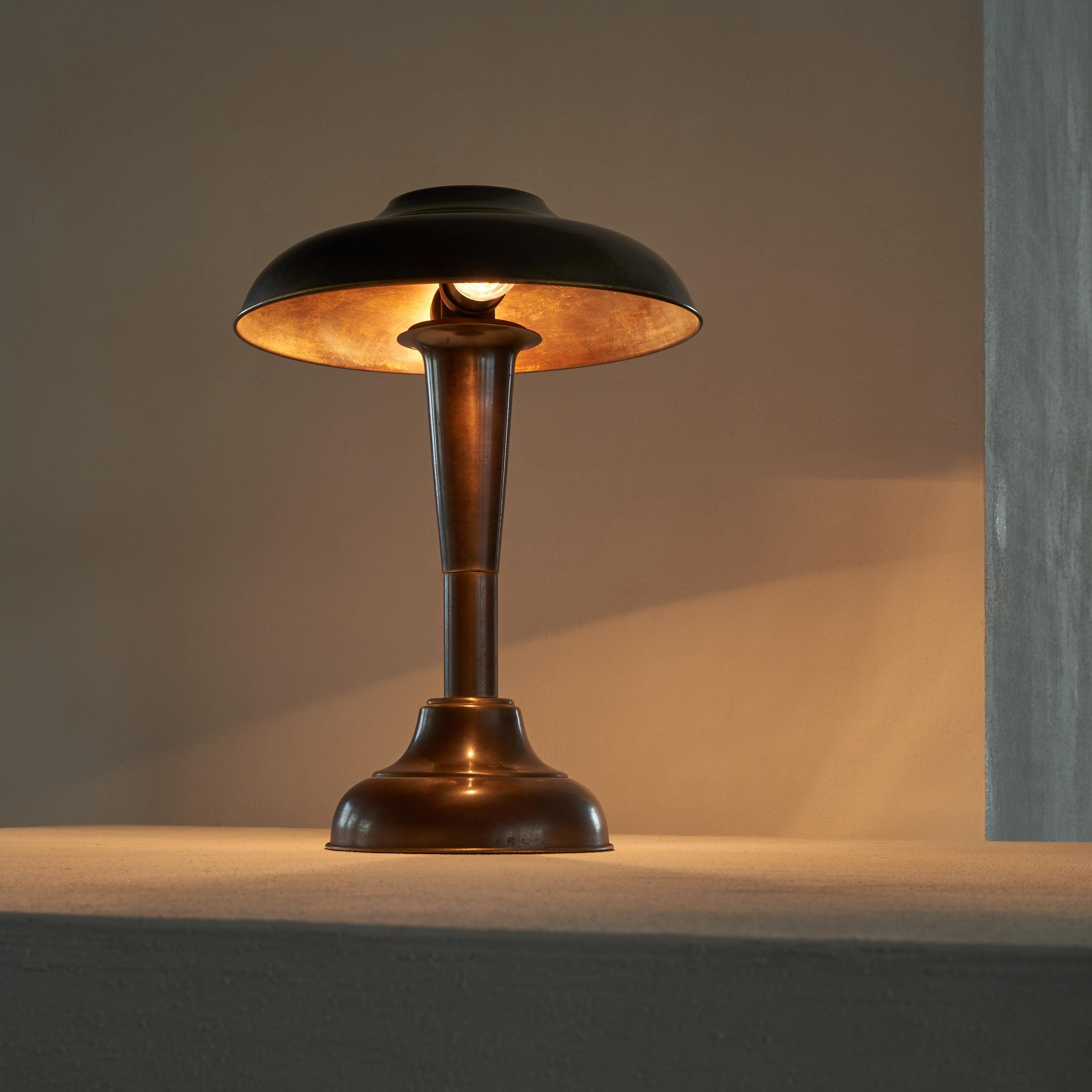 Unknown Art Deco Table Lamp in Patinated Brass 1950s For Sale