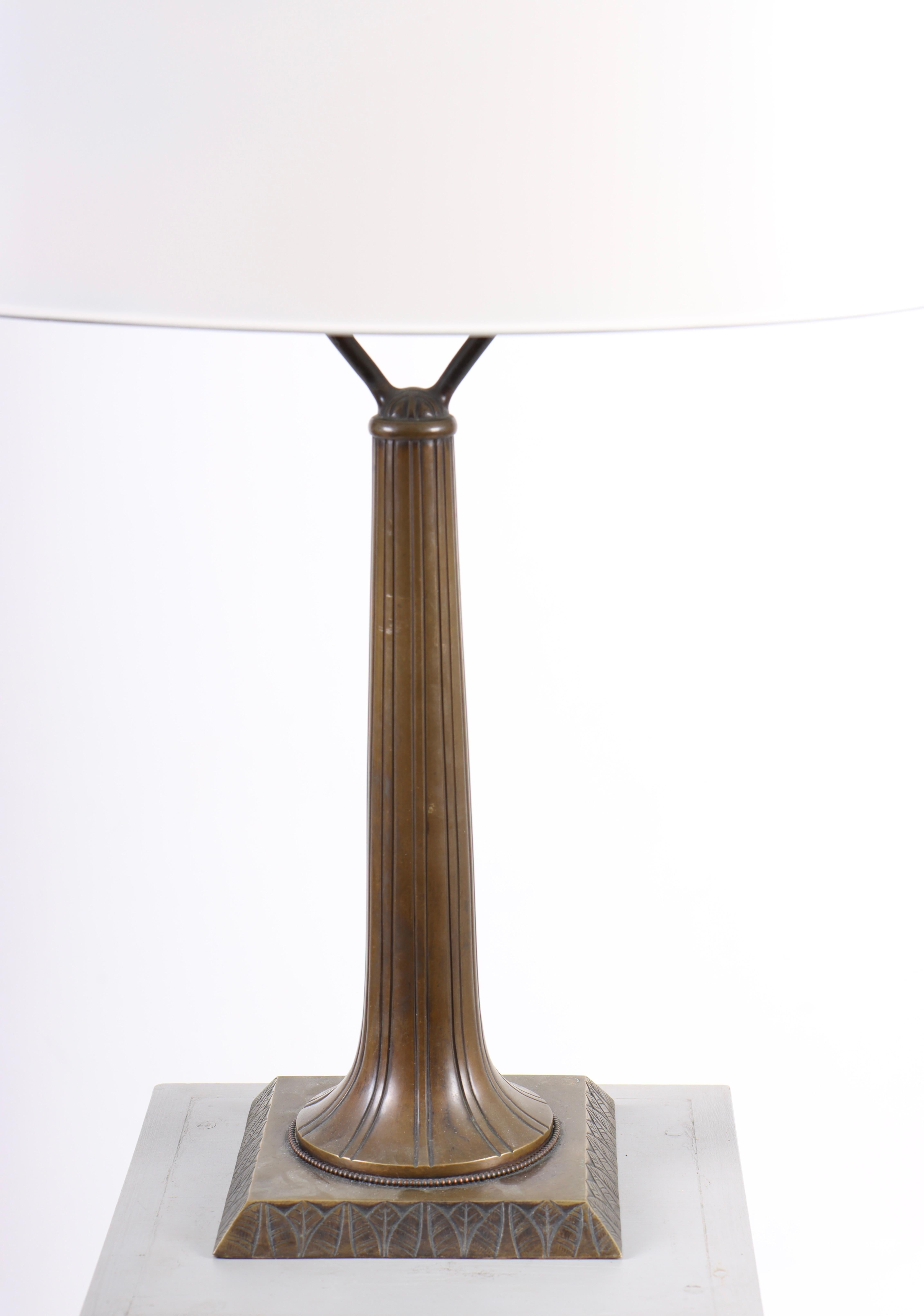 Danish Table Lamp in Patinated Brass by Mogens Ballin, 1930s For Sale