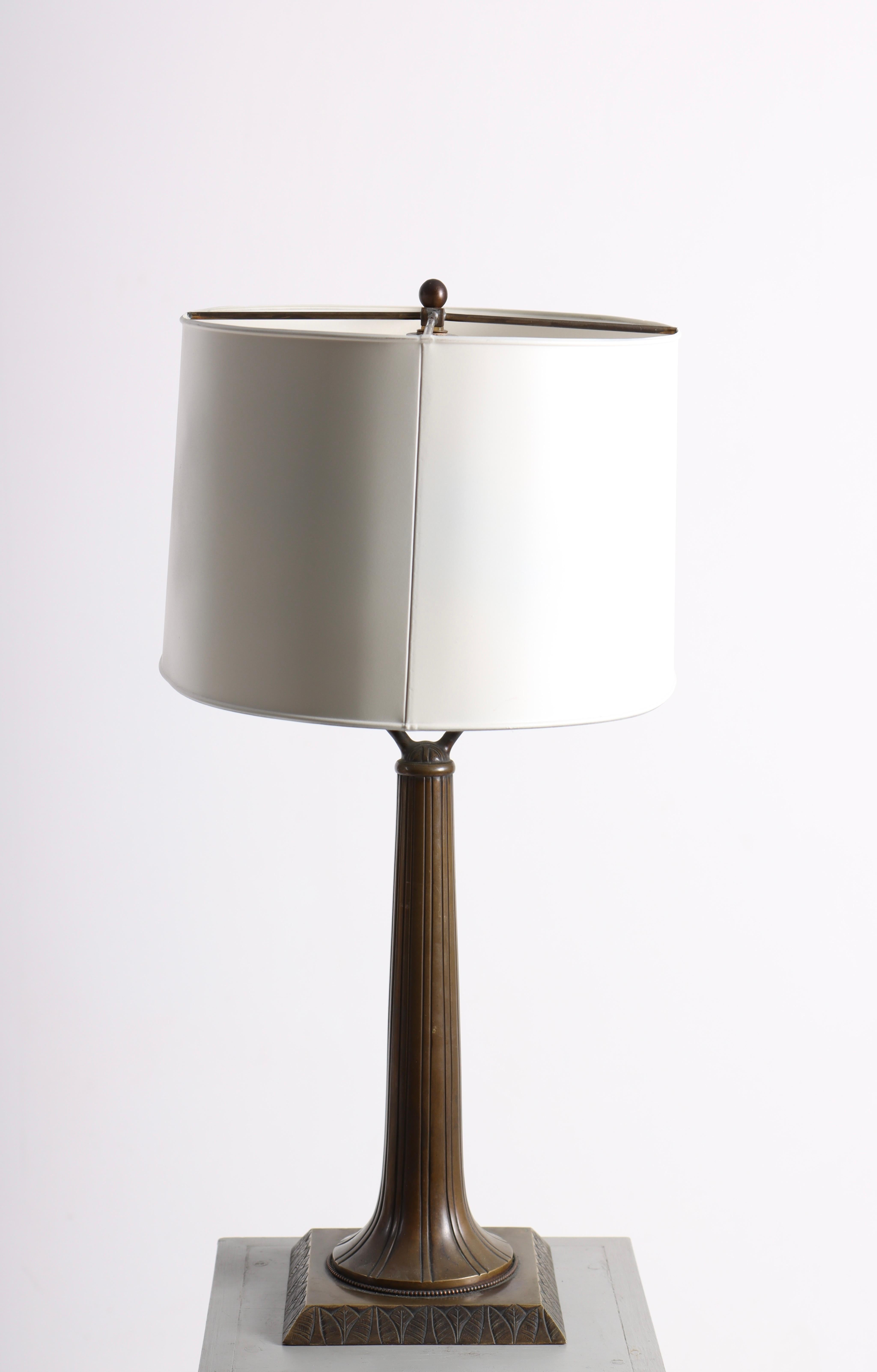 Table Lamp in Patinated Brass by Mogens Ballin, 1930s For Sale 1