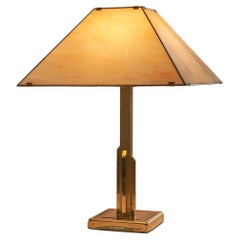 Table Lamp in Patinated Brass with Glass Shade, 1980s