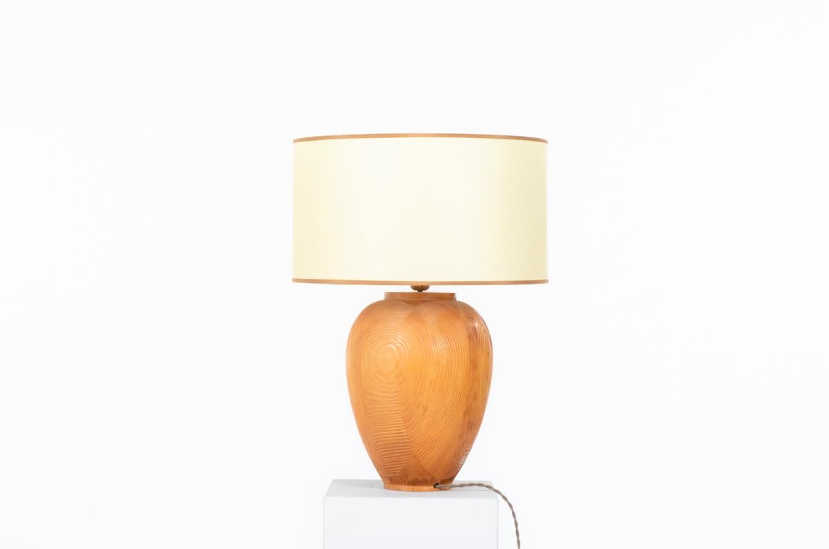 French Table lamp in pine 1960 For Sale