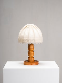 Table Lamp in Pine with Fabric Shade, Sweden, 1970s