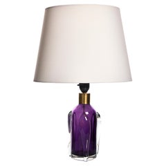 Tischlampe aus violettem und klarem Glas von Orrefors, Schweden, 1960er Jahre