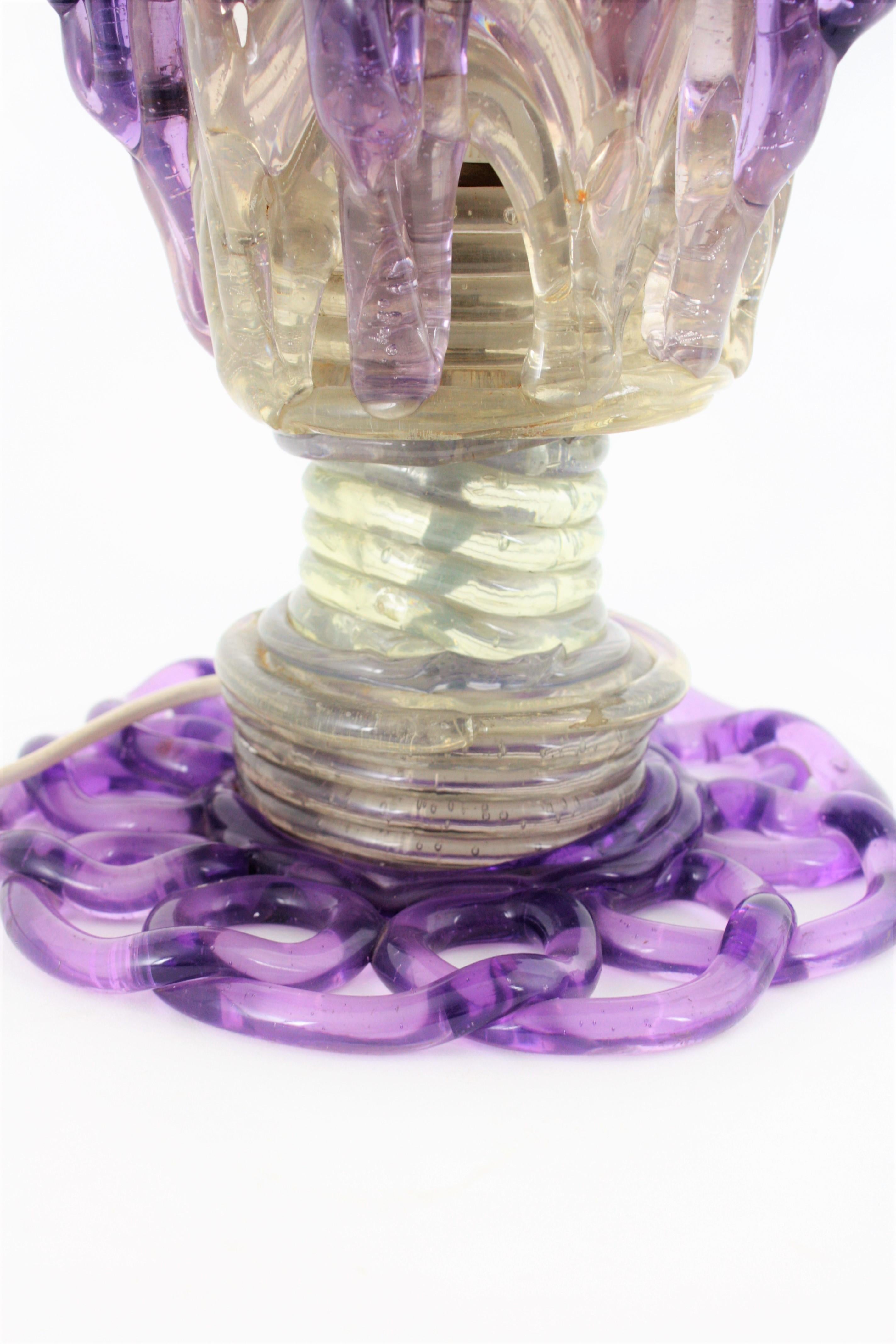 Table Lamp in Purple and Clear Lucite, 1960s 3