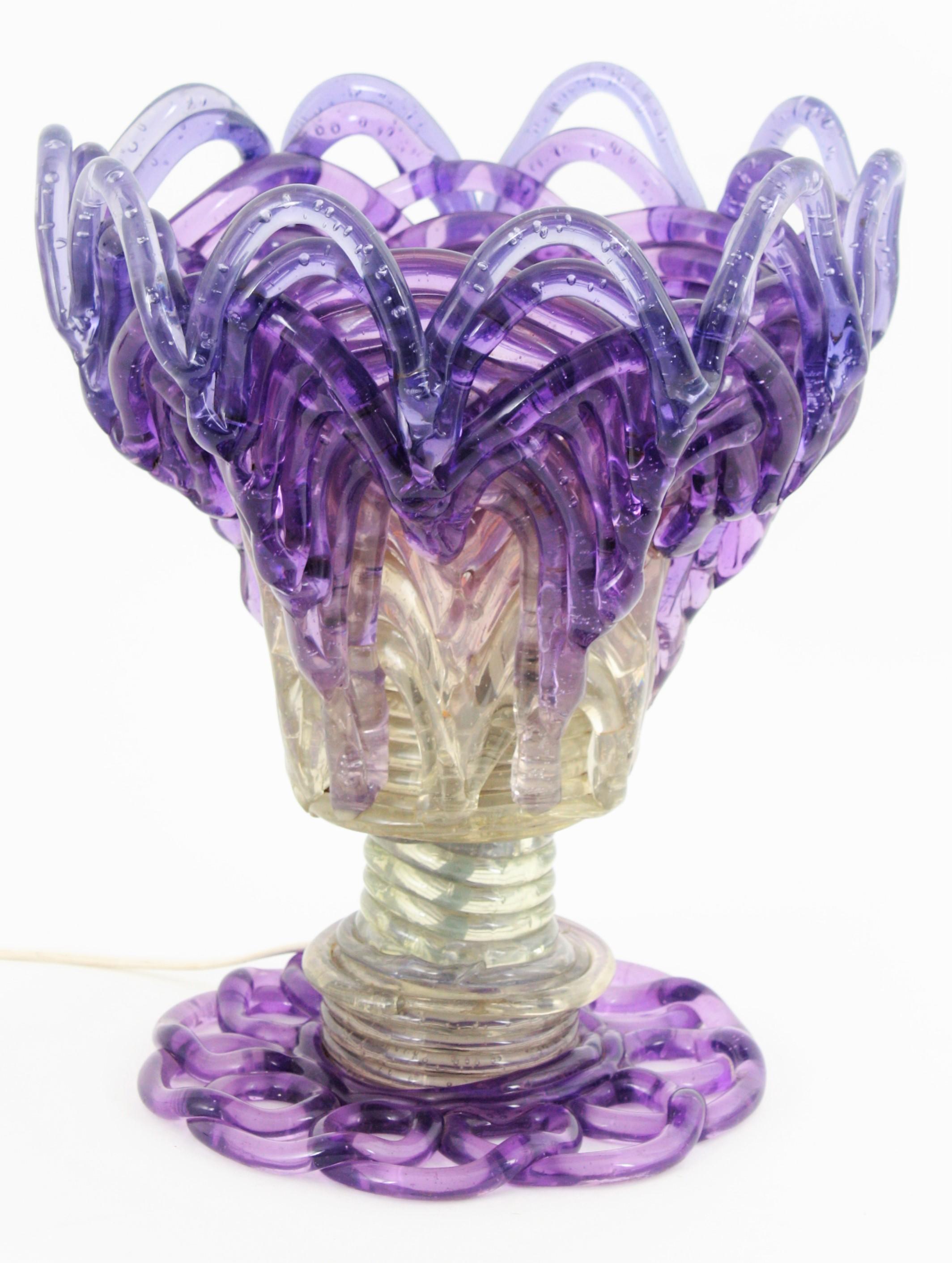 Spanish Table Lamp in Purple and Clear Lucite, 1960s