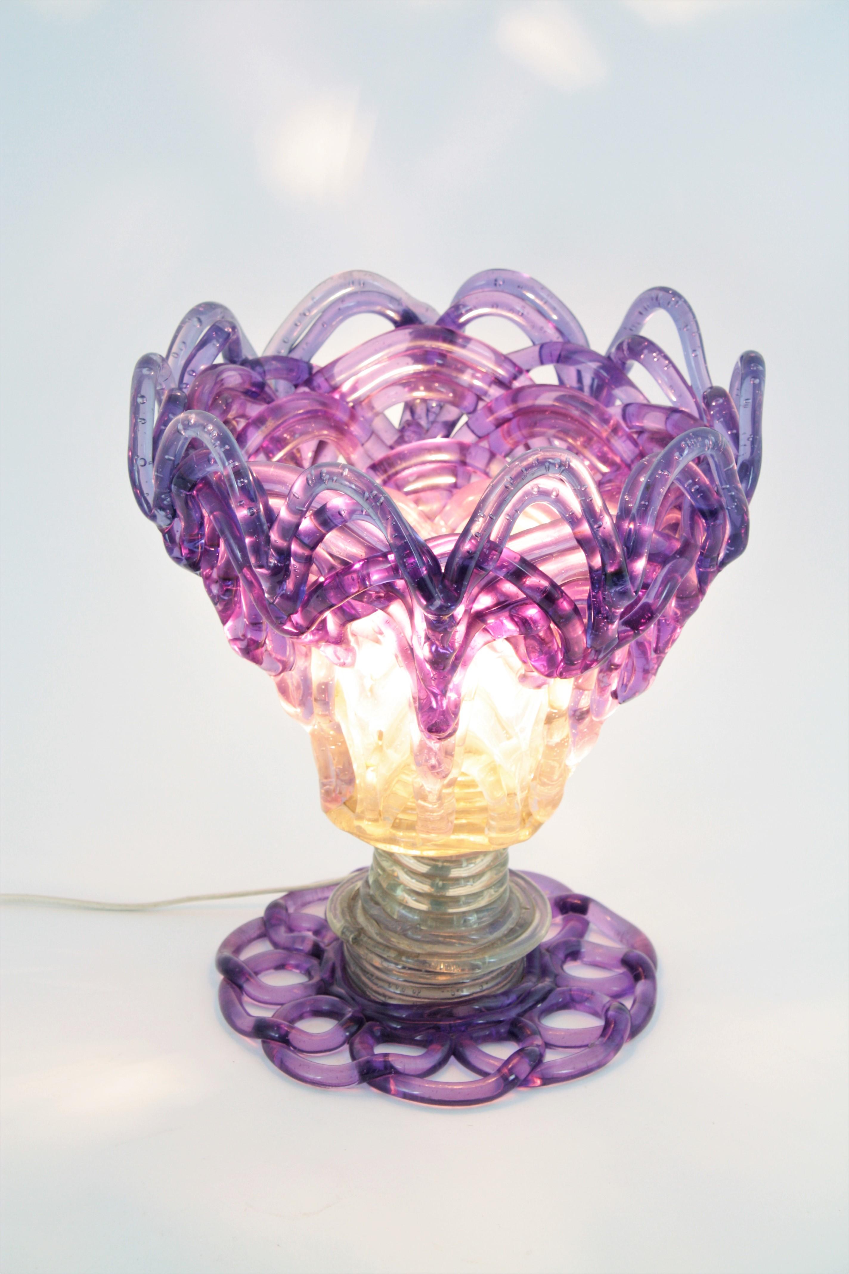 Table Lamp in Purple and Clear Lucite, 1960s In Good Condition In Barcelona, ES