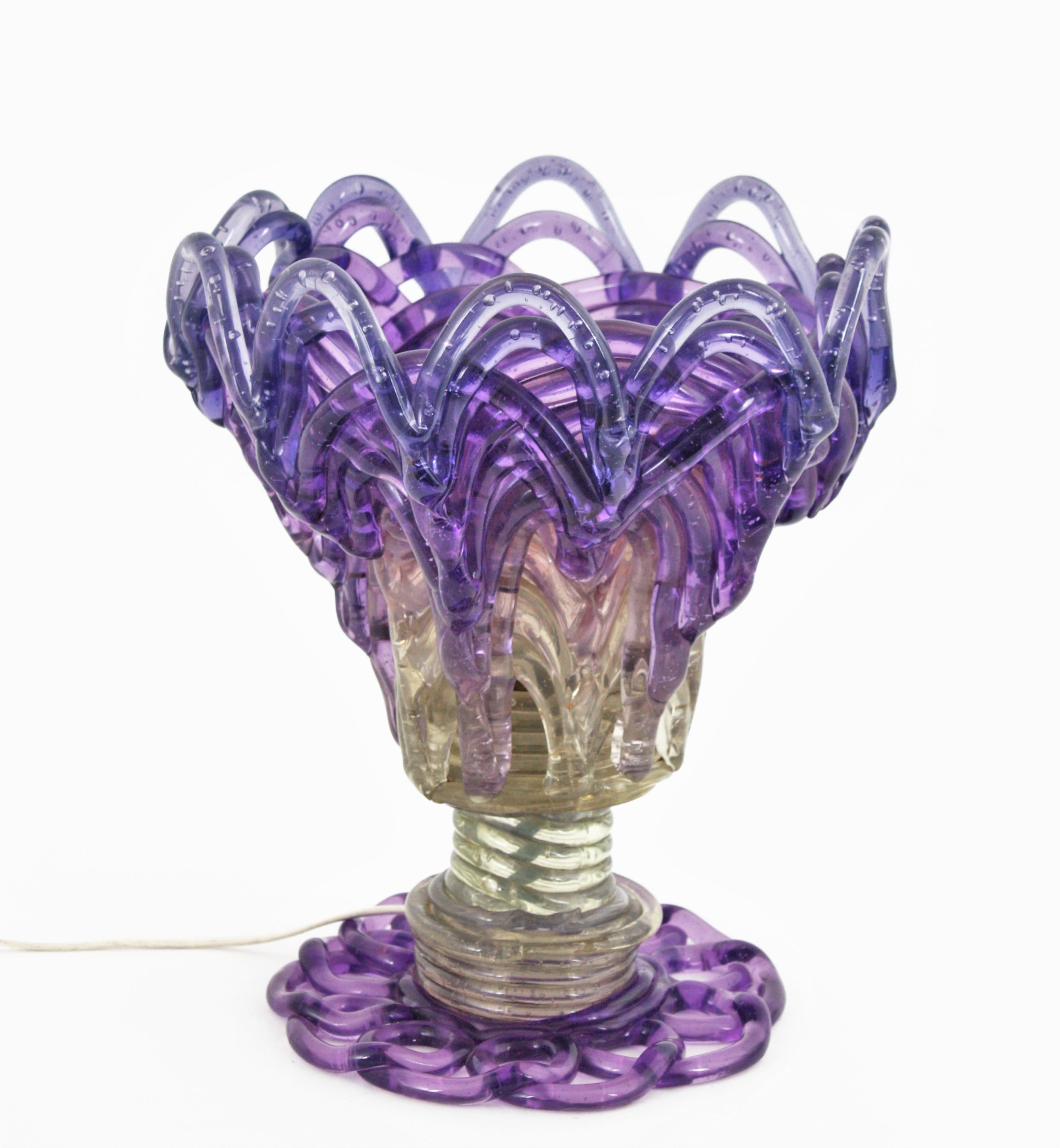 20th Century Table Lamp in Purple and Clear Lucite, 1960s