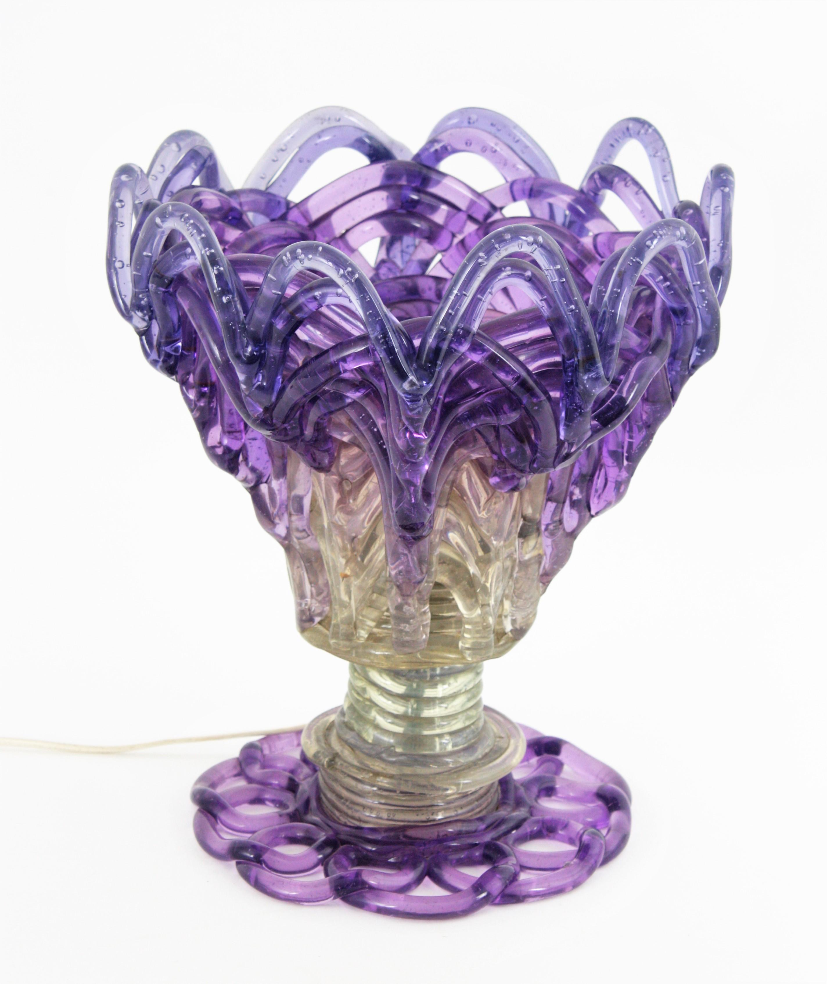 Table Lamp in Purple and Clear Lucite, 1960s 1