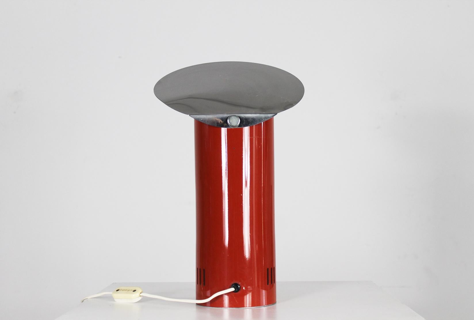 Table Lamp in Red Lacquered Stainless Steel by Studio Set 1970s Italy In Good Condition For Sale In Montecatini Terme, IT
