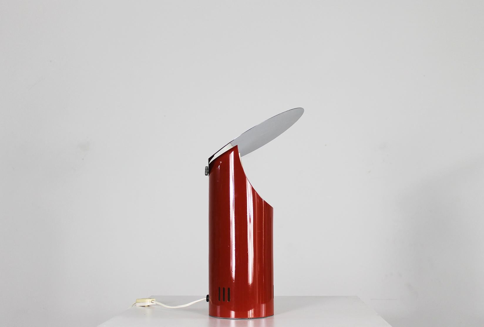 Table Lamp in Red Lacquered Stainless Steel by Studio Set 1970s Italy For Sale 1