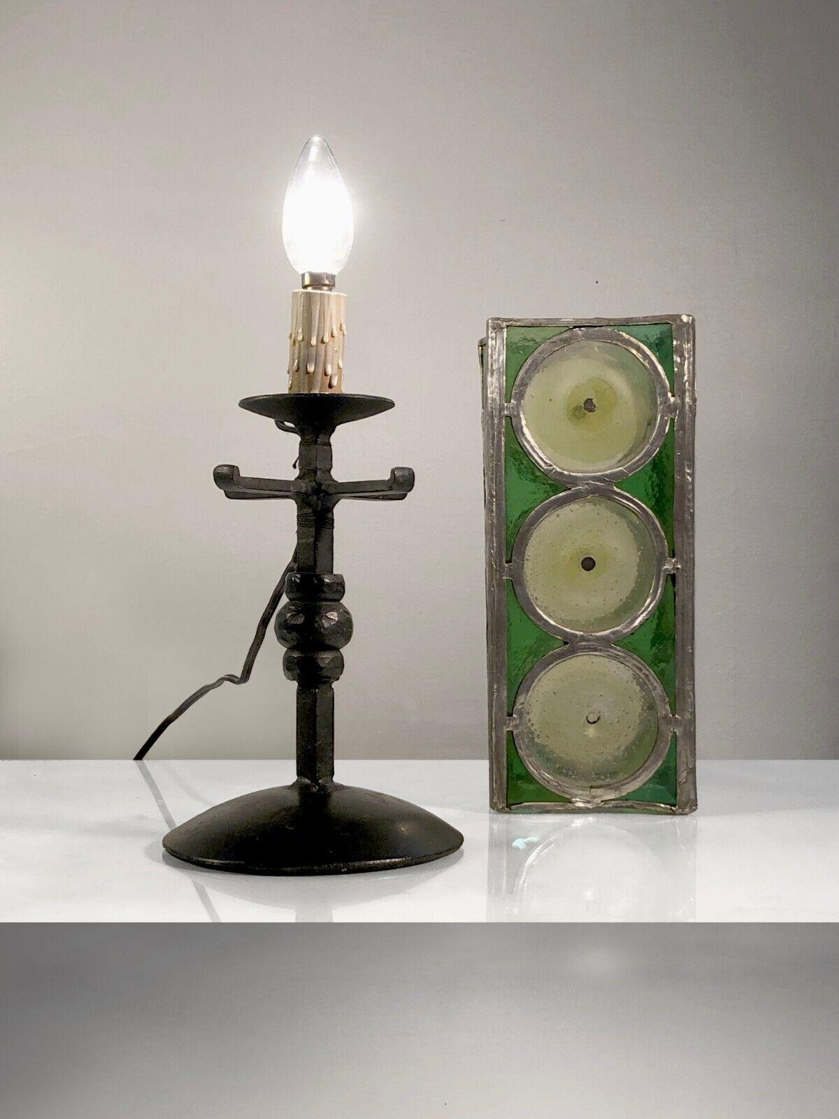 A RUSTIC MODERN Iron & Glass TABLE LAMP by ARTISANS DU LOIR & CHER, France 1960 For Sale 7