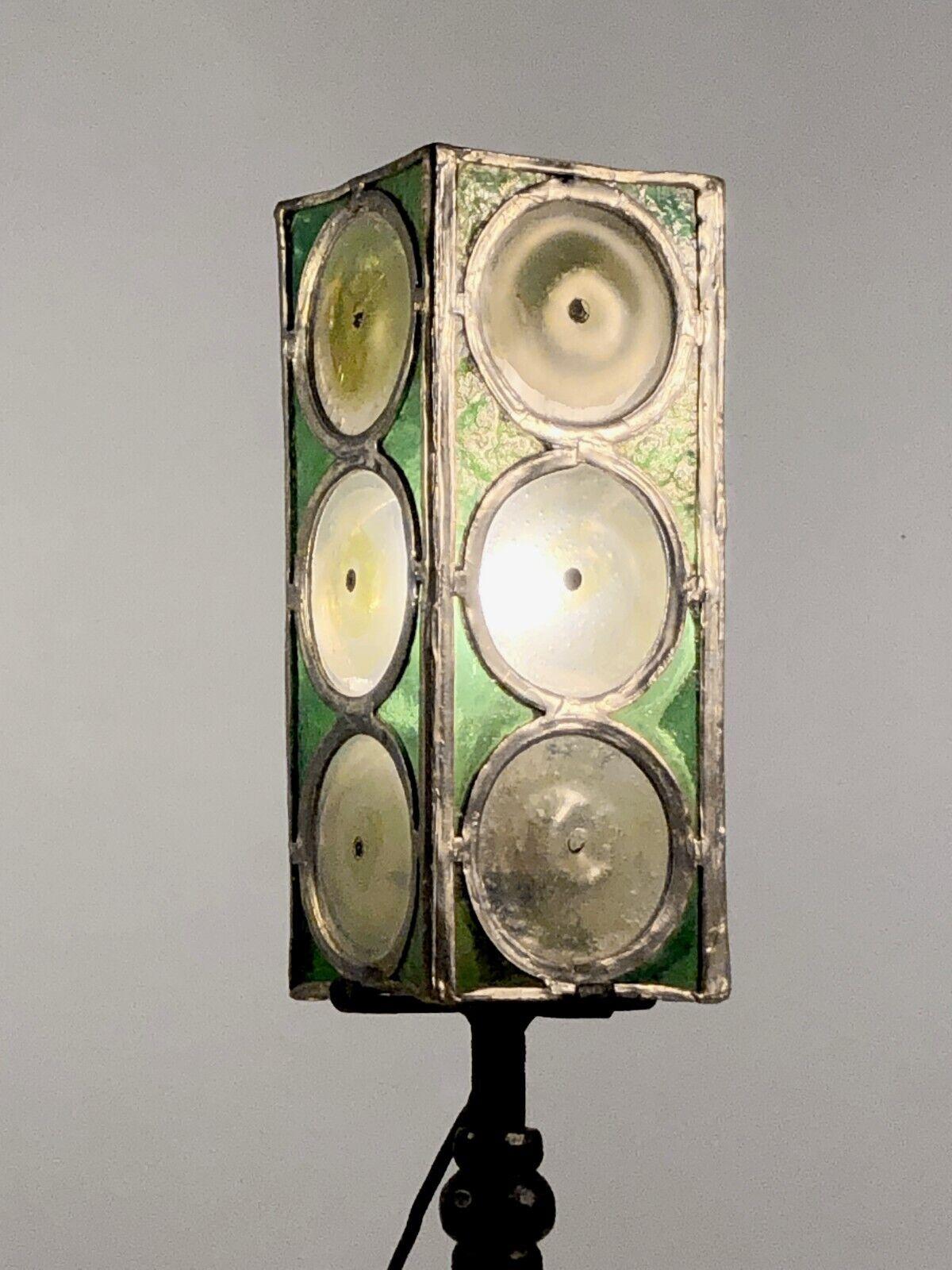 A RUSTIC MODERN Iron & Glass TABLE LAMP by ARTISANS DU LOIR & CHER, France 1960 In Good Condition For Sale In PARIS, FR